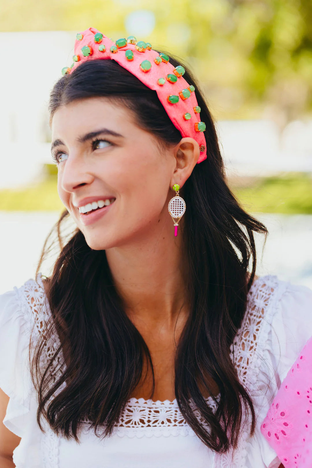 BC- Pink Shimmer Headband with Jade Stones