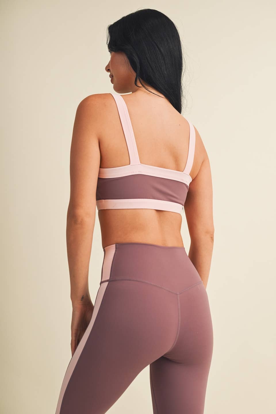 Contrast Block Sports Bra- Mauve