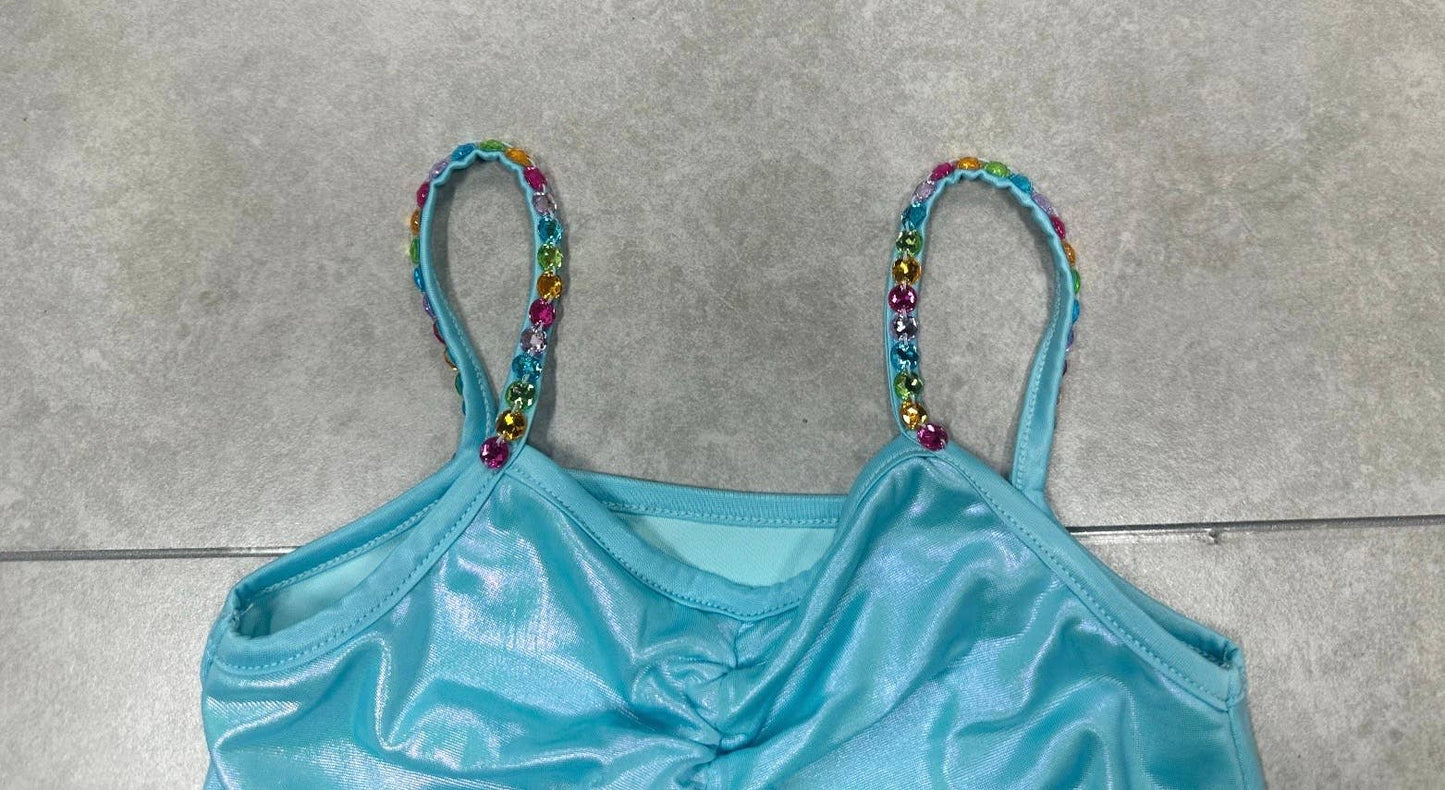 Girls Blue Metallic Skort Set