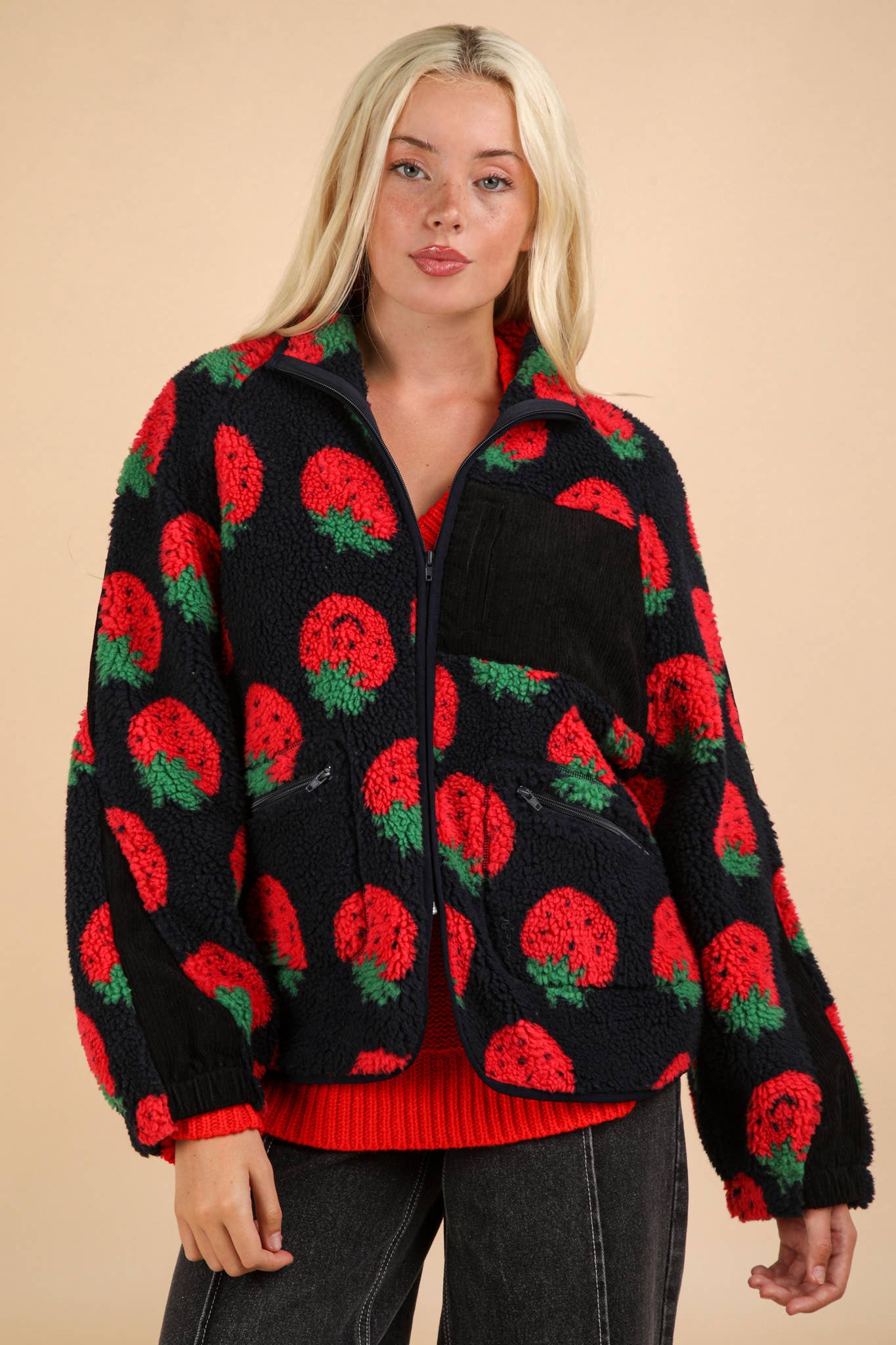 Oversized Strawberry Fleece Jacket