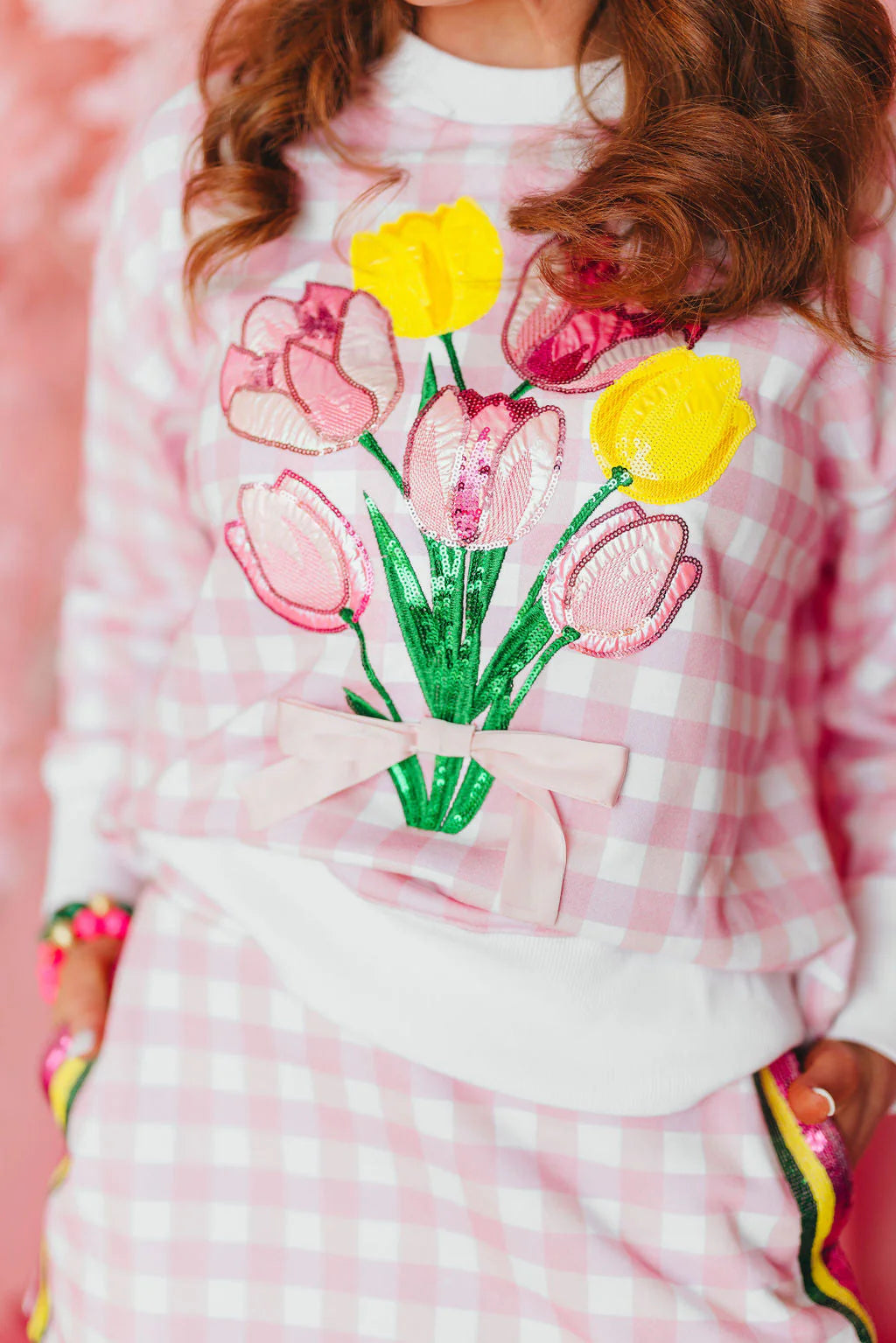 BC- Pink Gingham Bouquet Sweatshirt