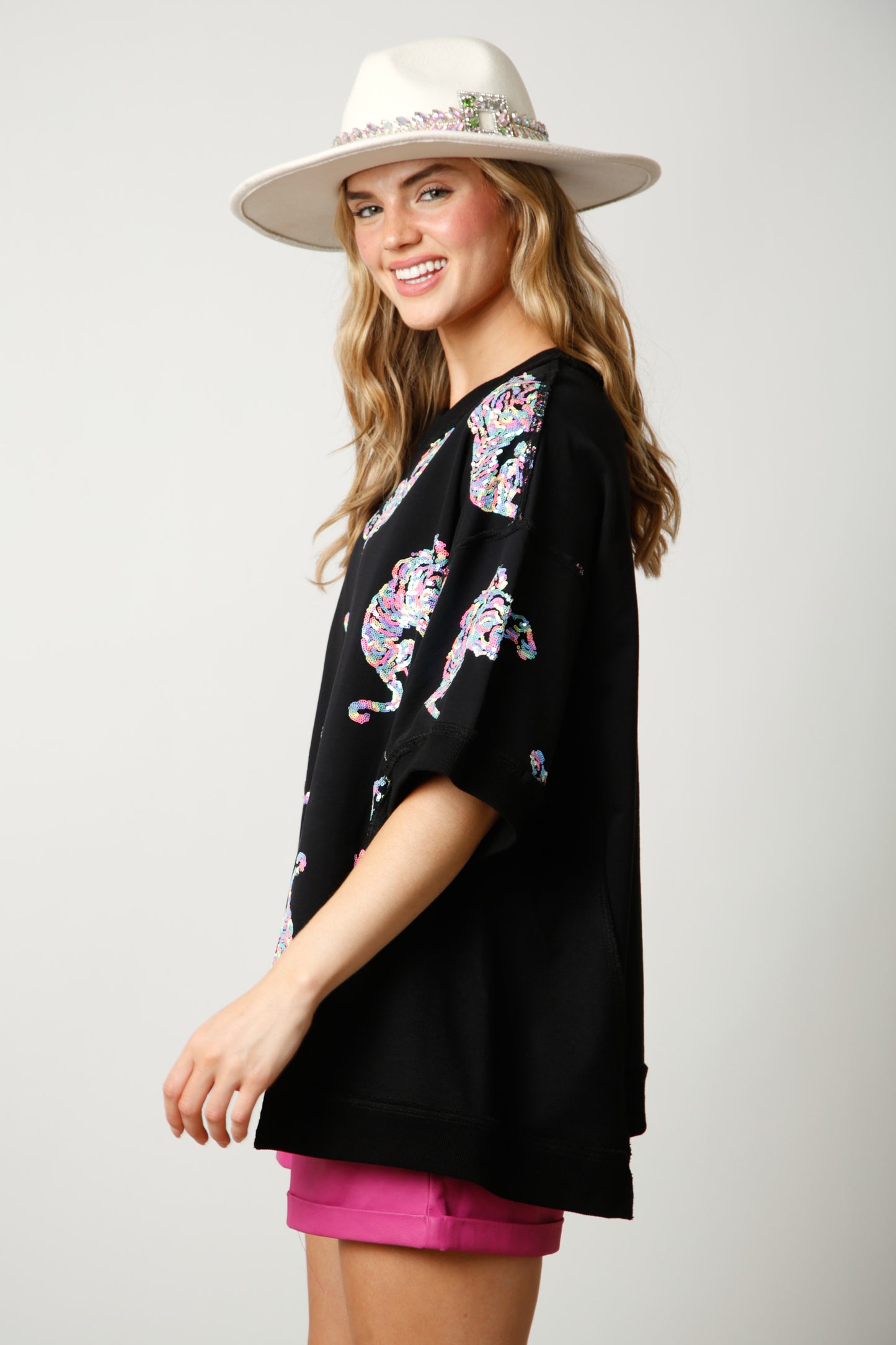 Sequin Tiger Short Sleeve Sweatshirt