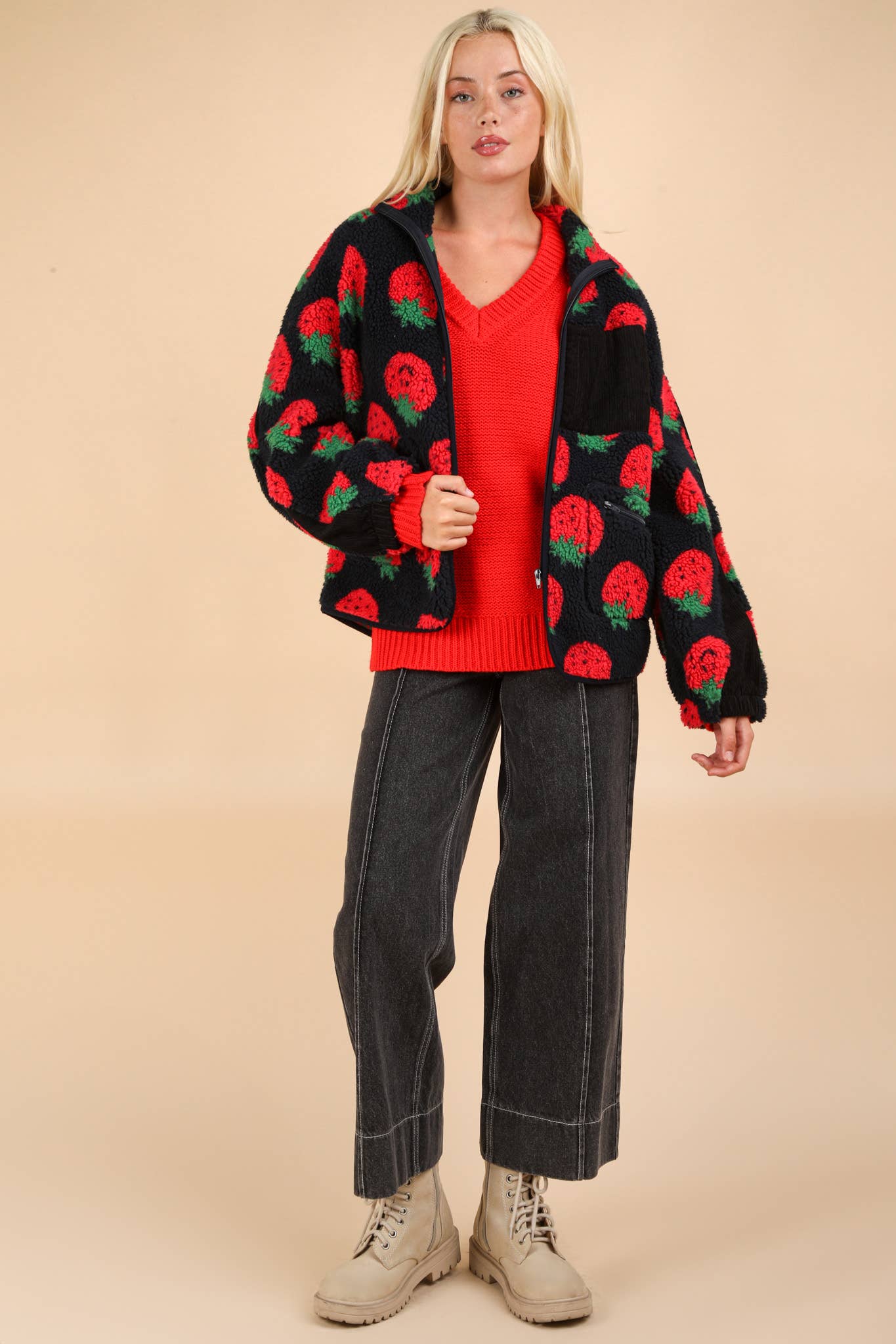 Oversized Strawberry Fleece Jacket