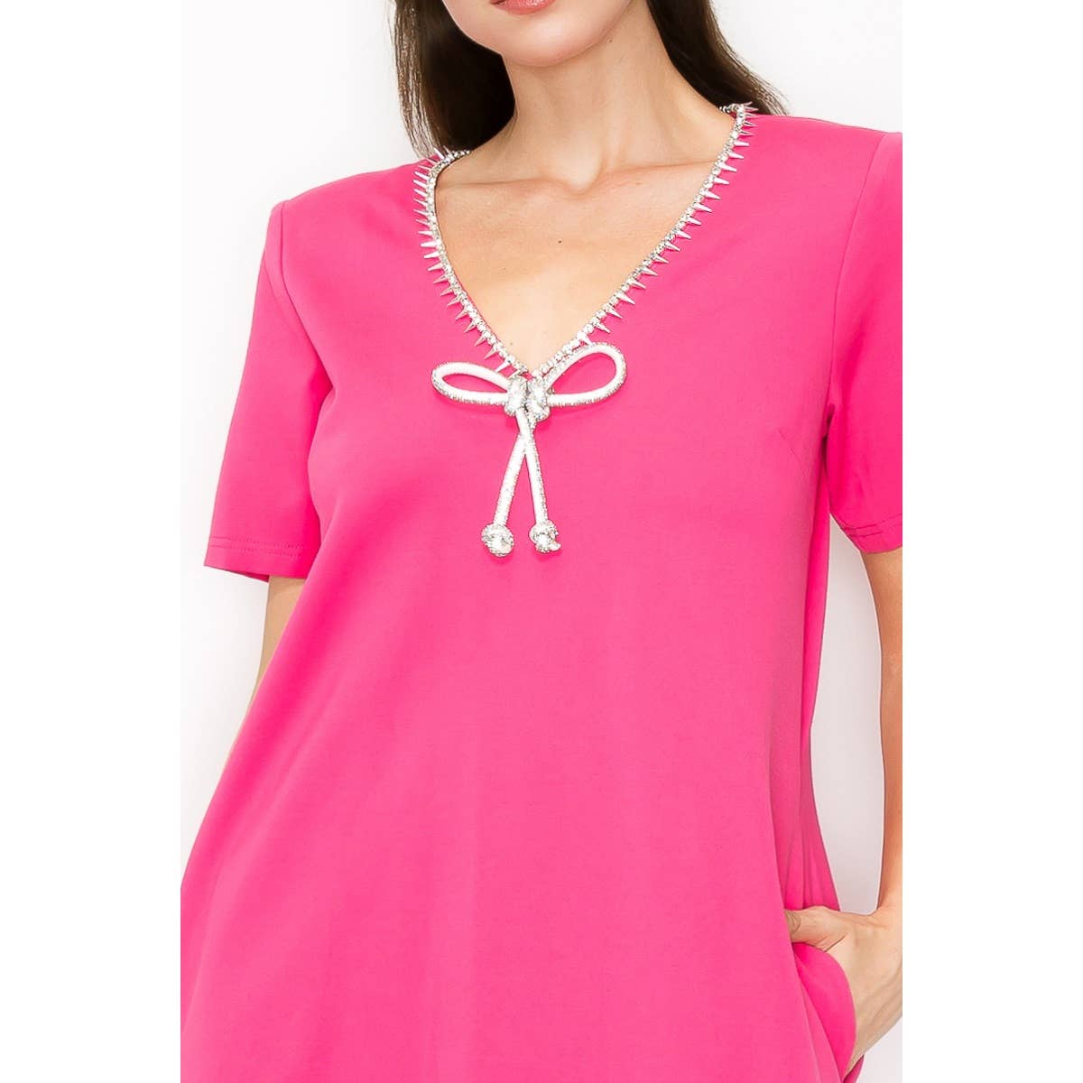 Olivia Bow Dress- Hot Pink