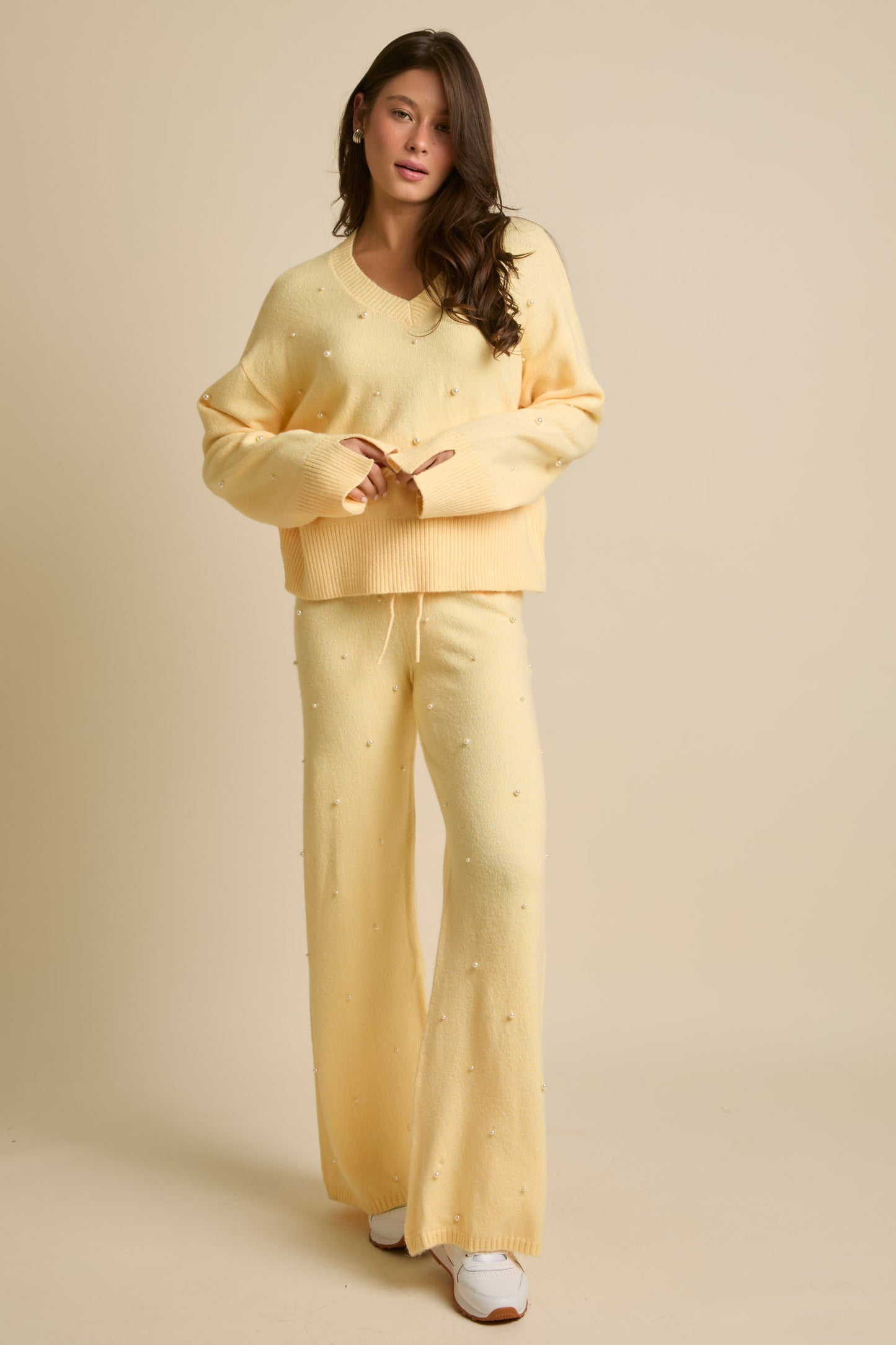 Collete Pearl Sweater Set- Yellow
