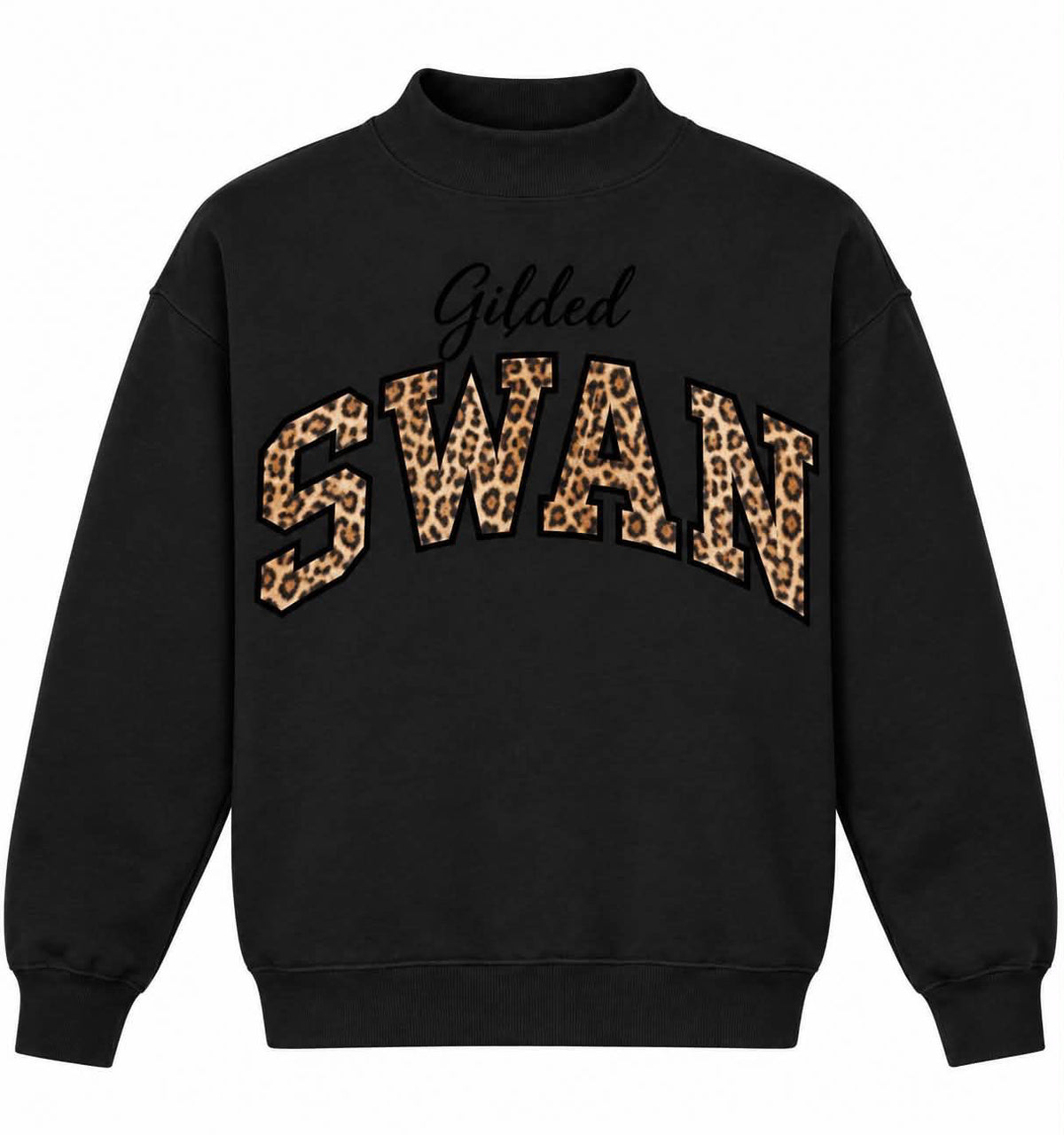 Gilded Swan Leopard Mock Neck Embroidered Sweatshirt *Pre-Order*