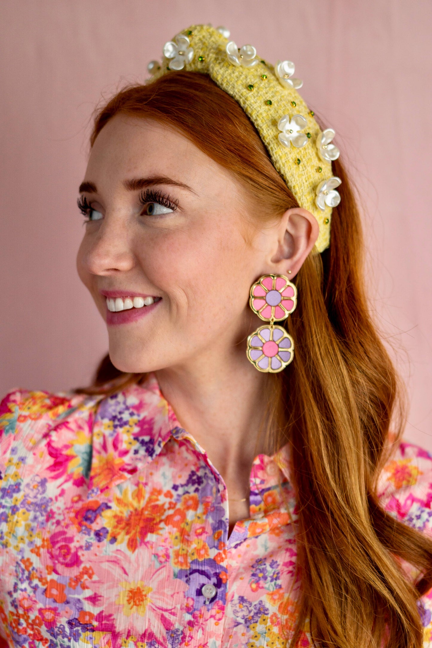 Dark Blue and Light Pink Color Block Earrings