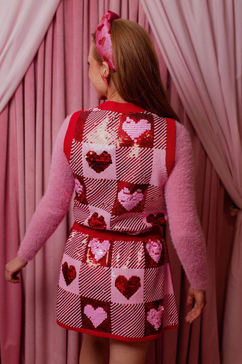BC- Sequin Hearts Plaid Vest Sweater