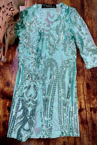 Girls- Mint Sequin Duster