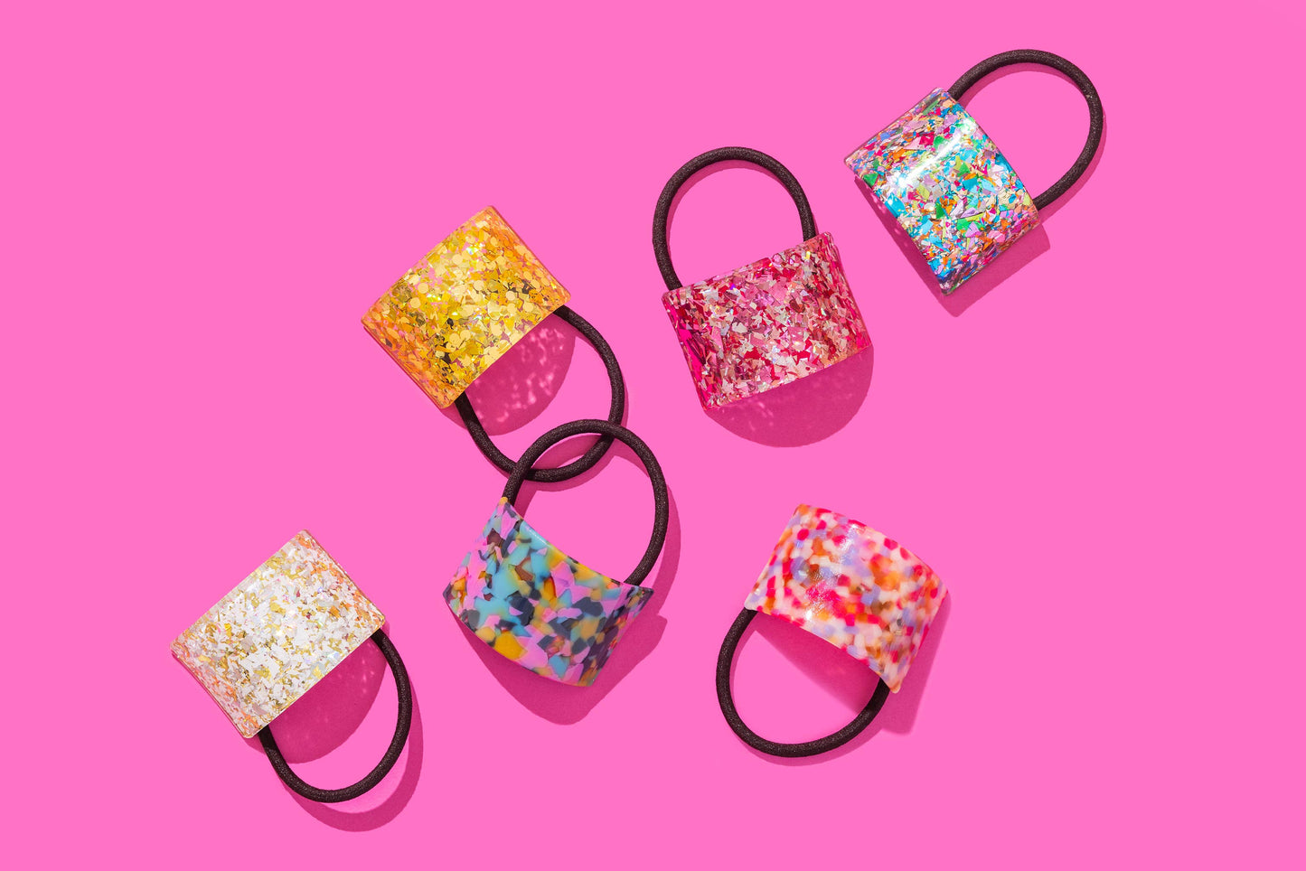 Hair Cuff Ponytail Holder - Pink + Silver Confetti