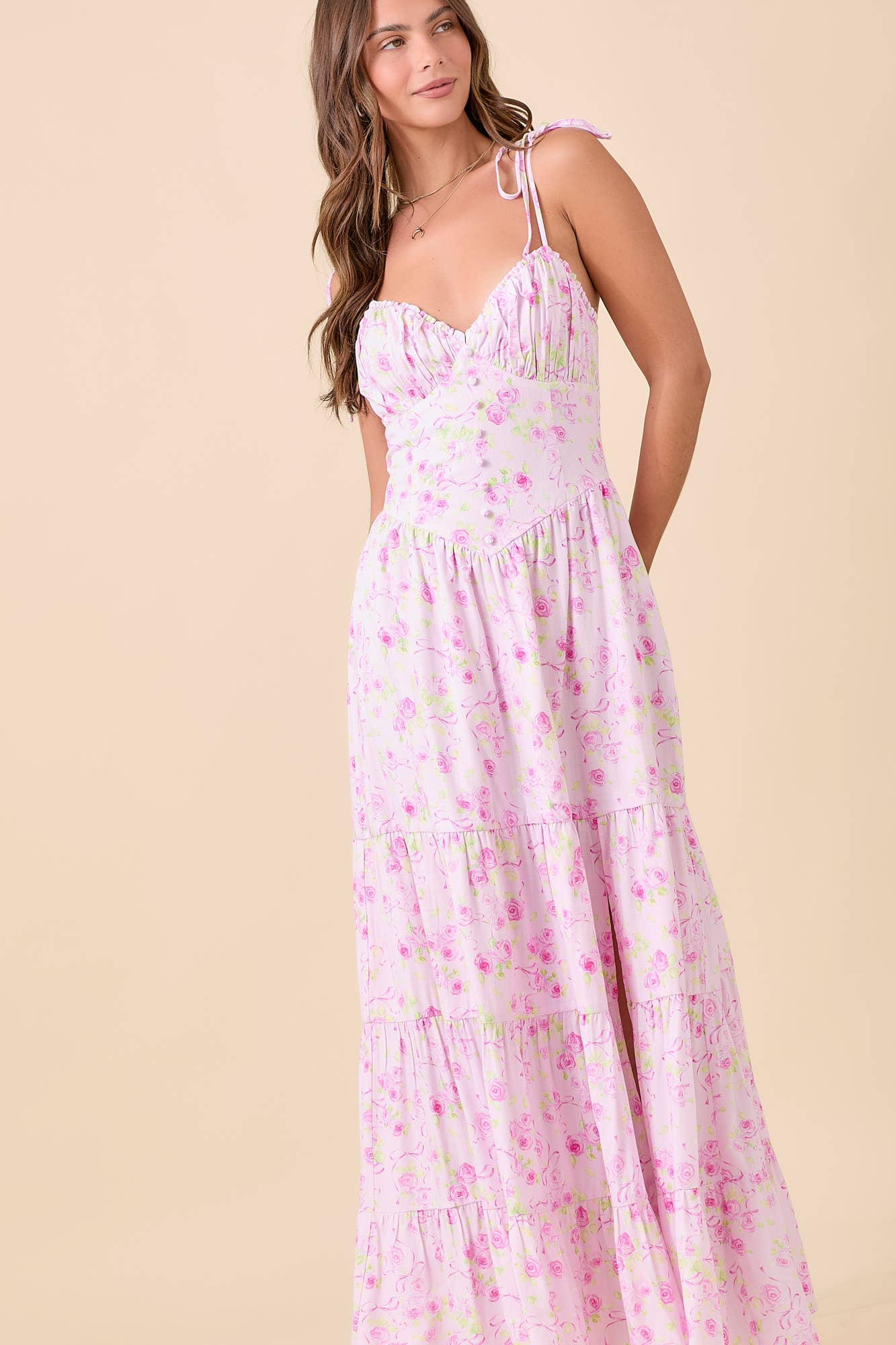 Lover Bow Floral Maxi- Pink