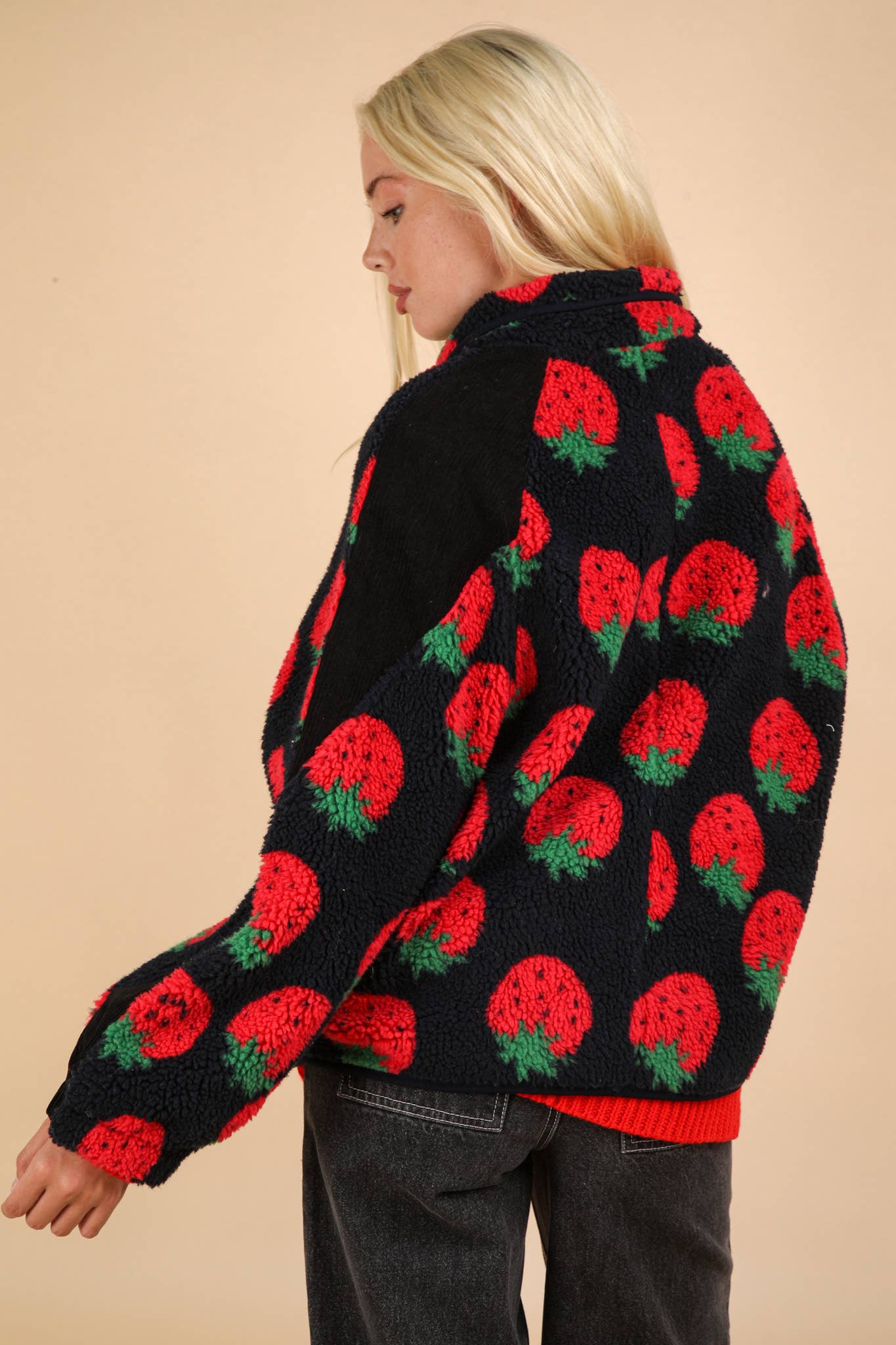 Oversized Strawberry Fleece Jacket