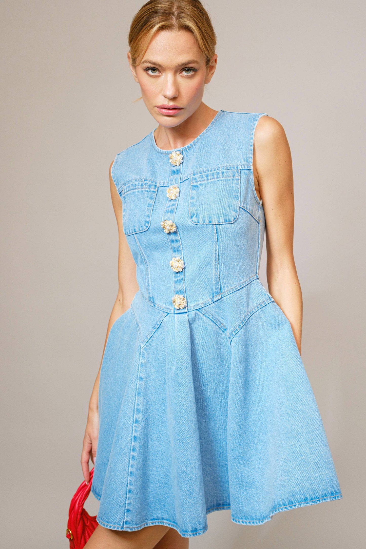 Bejeweled Denim Flare Dress