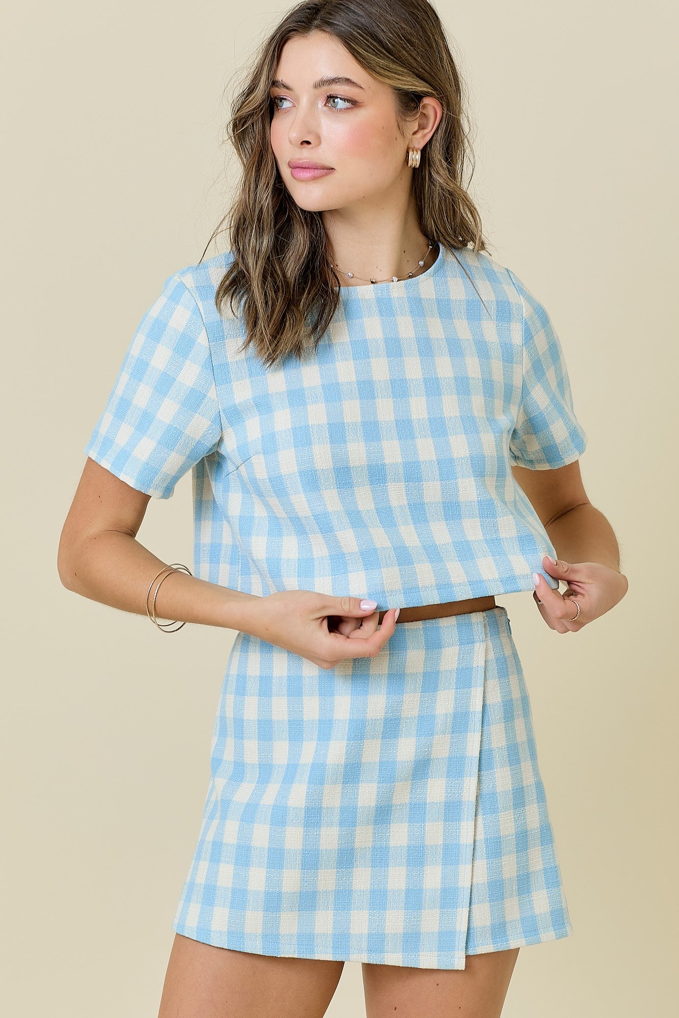 Abigail Gingham Tweed Set- Blue