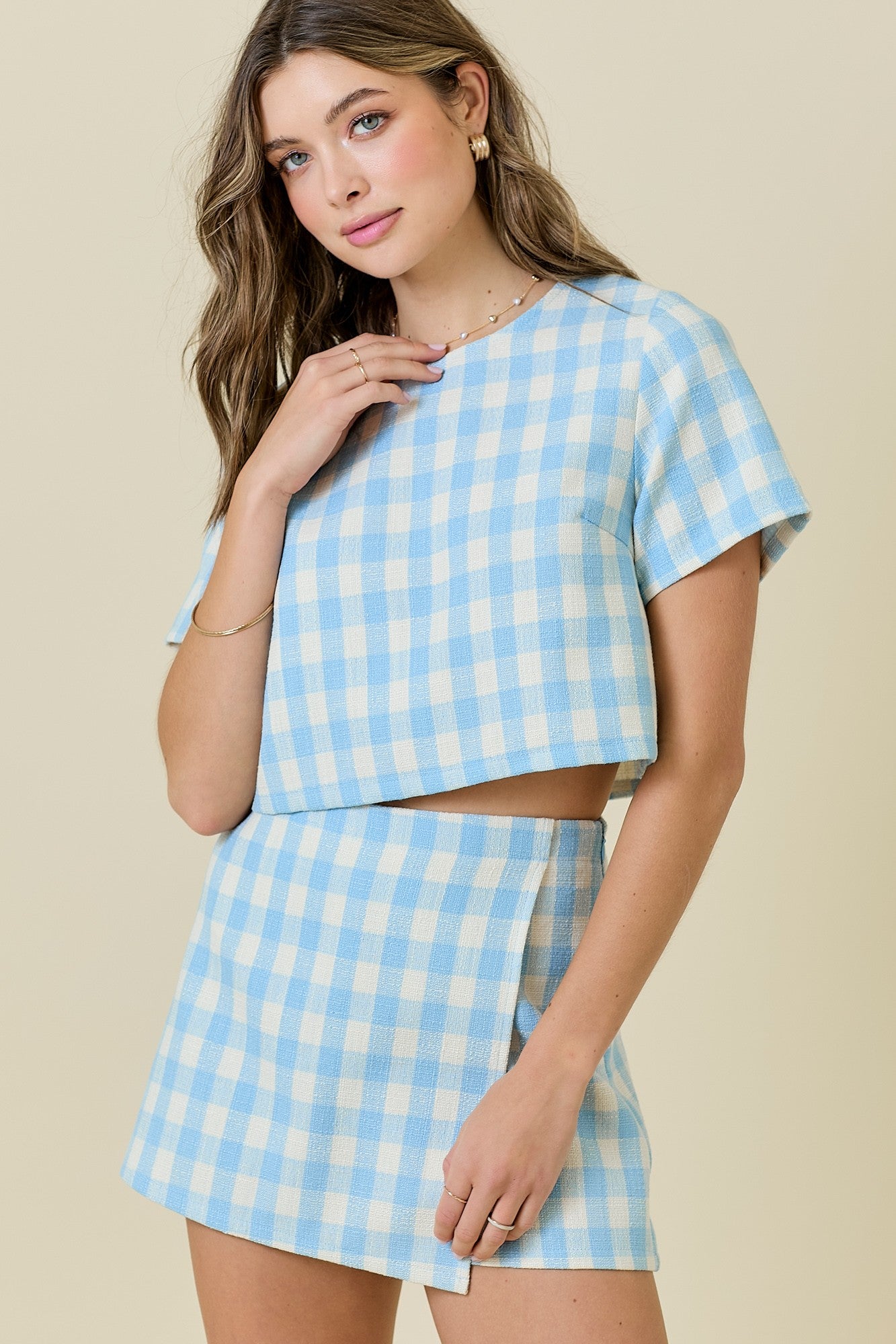 Abigail Gingham Tweed Set- Blue