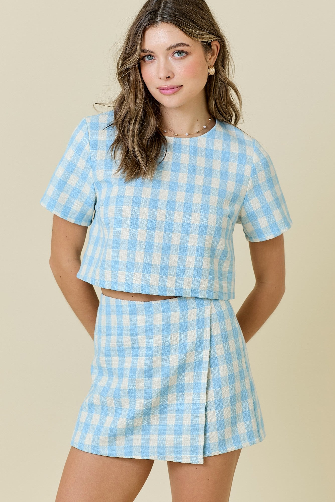 Abigail Gingham Tweed Set- Blue