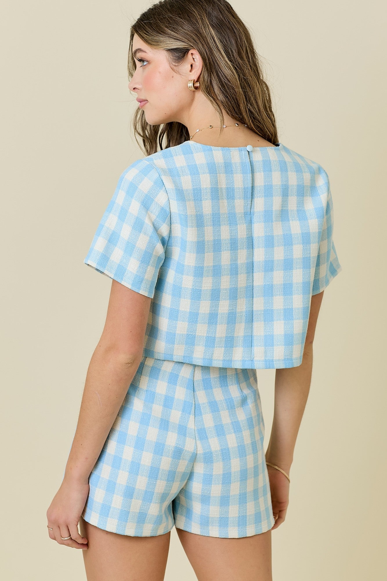 Abigail Gingham Tweed Set- Blue