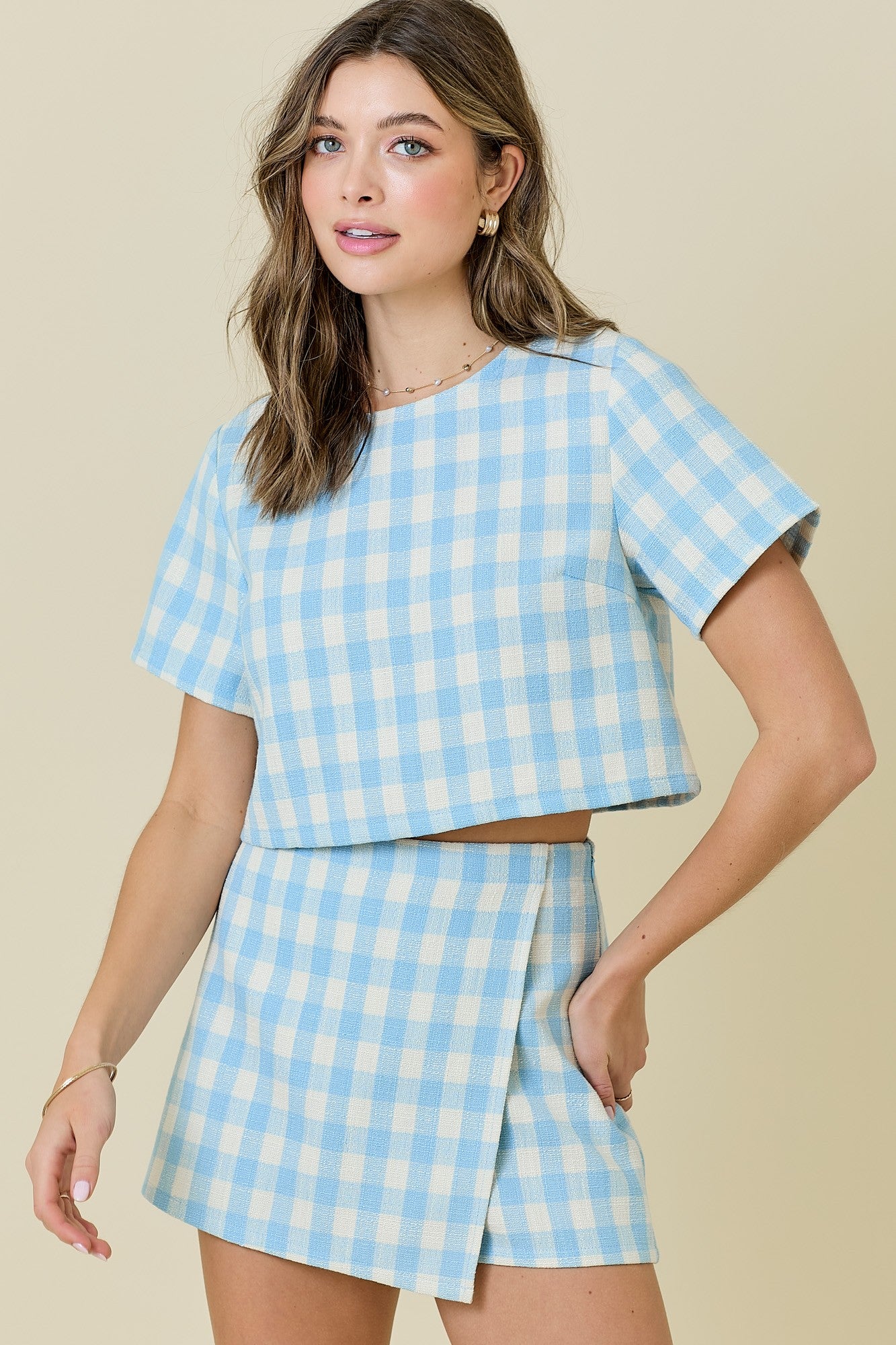 Abigail Gingham Tweed Set- Blue