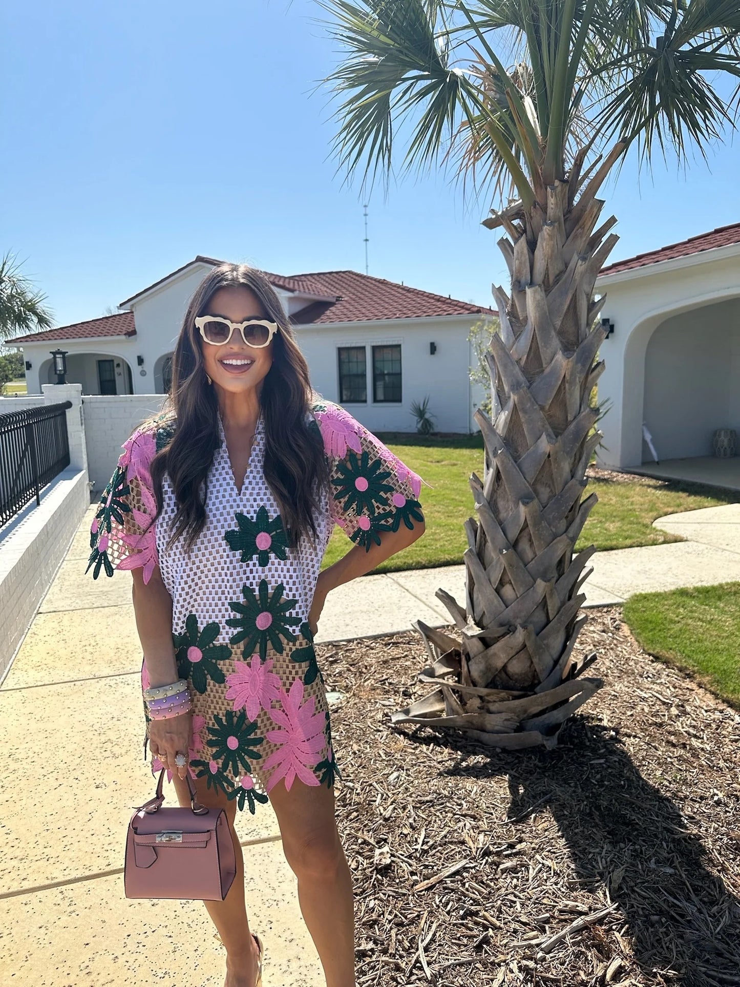 Lulu Short Sleeve Mini Caftan- Pink Lady