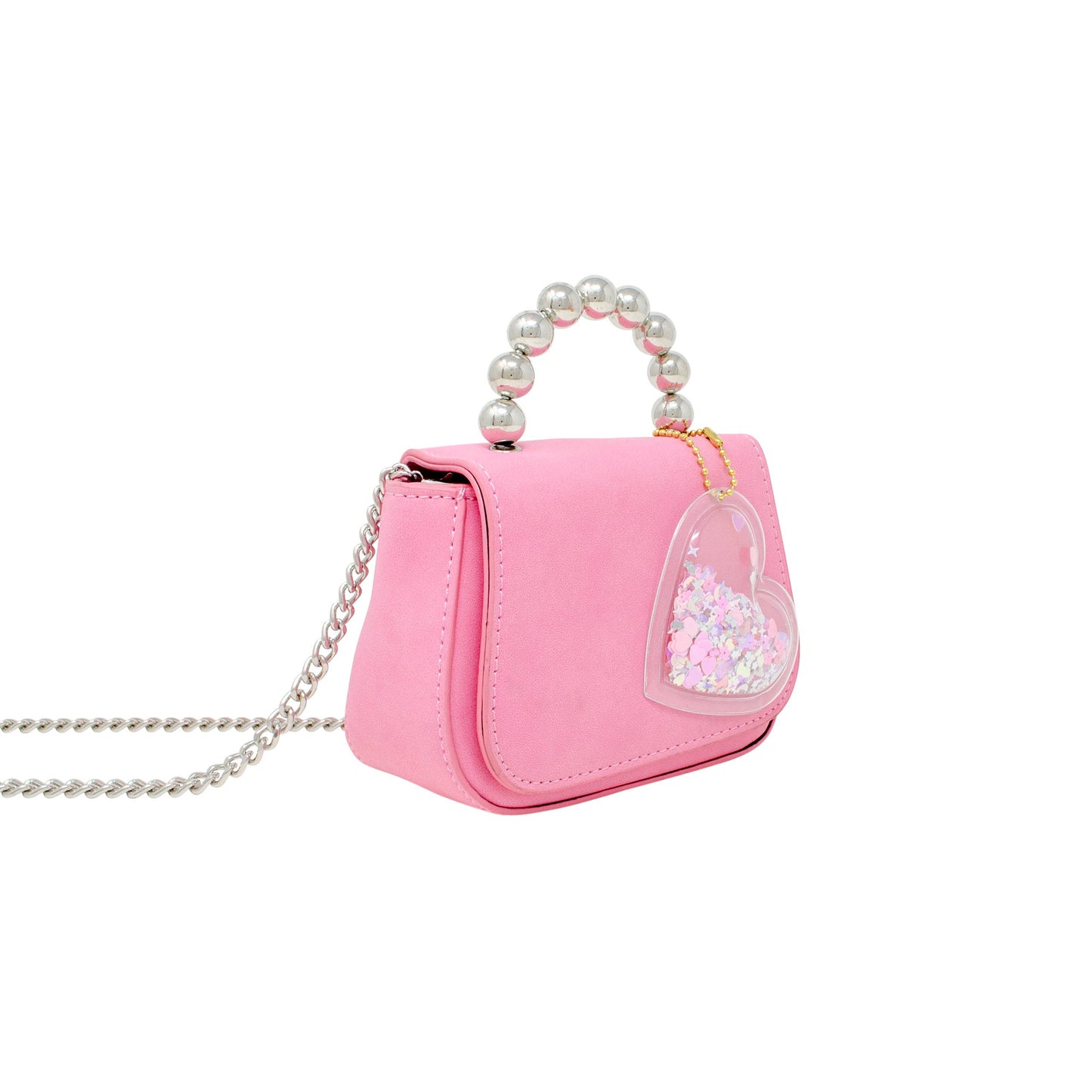 Girls Tiny Metal Pearl Handle Heart Bag: Pink