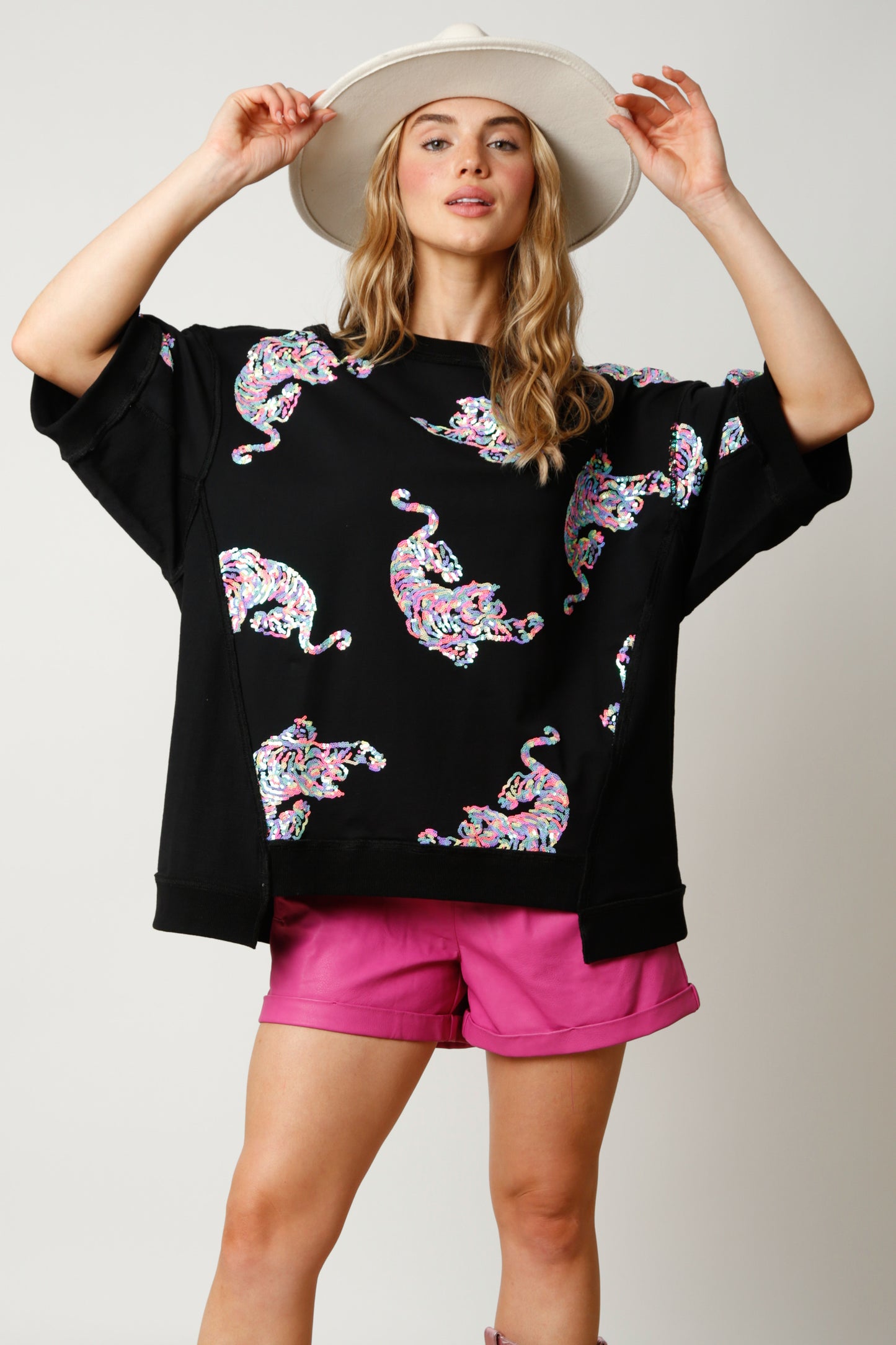 Sequin Tiger Short Sleeve Sweatshirt