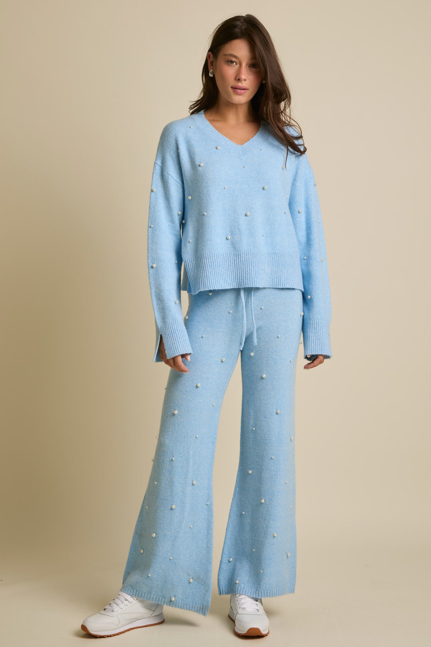Collete Pearl Sweater Set- Blue