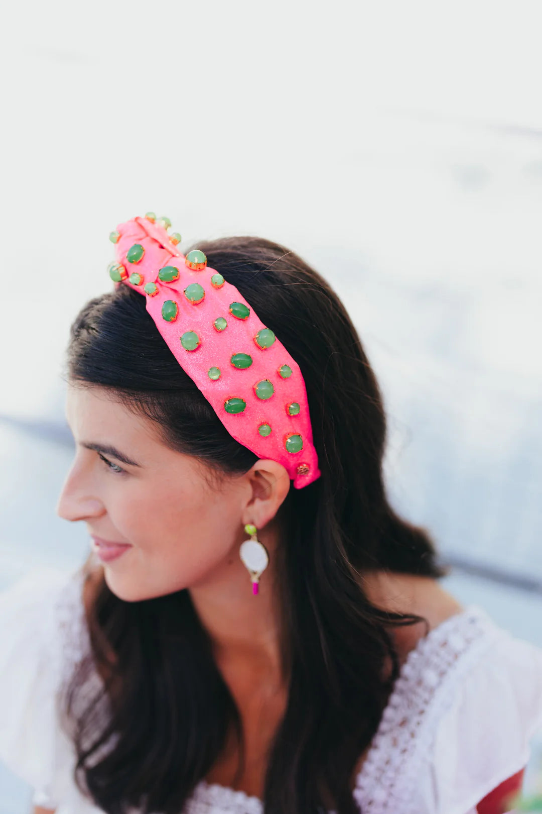 BC- Pink Shimmer Headband with Jade Stones