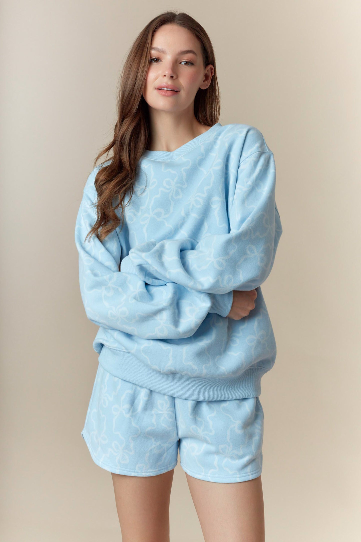 Cozy Bow Sweat Set- Blue