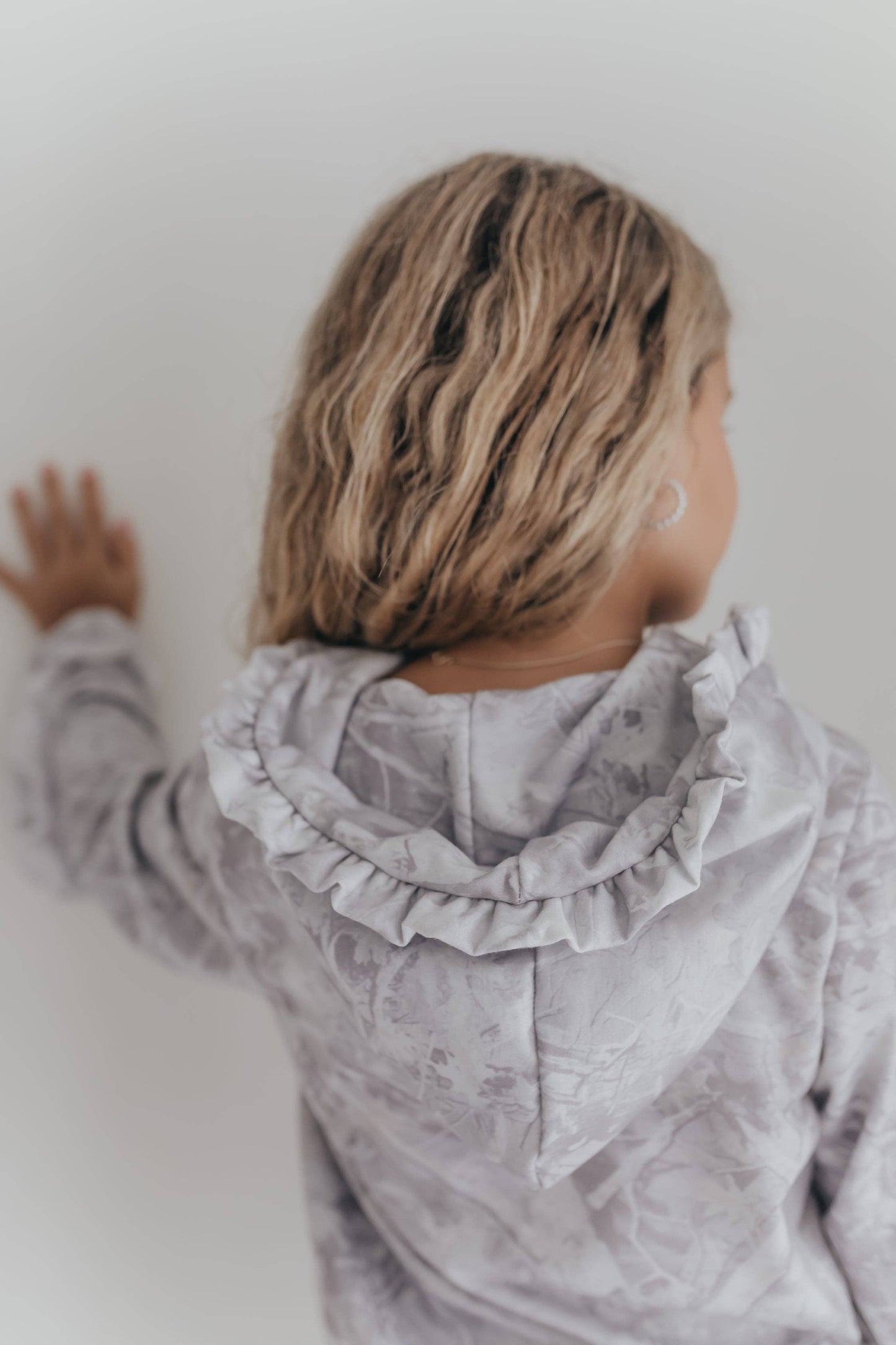 Girls Light Gray Camo Ruffle Lounge Set