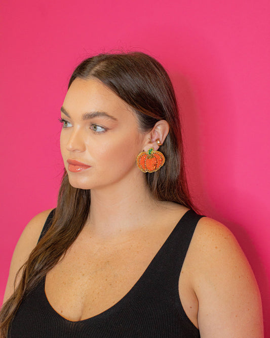 Halloween Beaded Pumpkin Stud Earrings