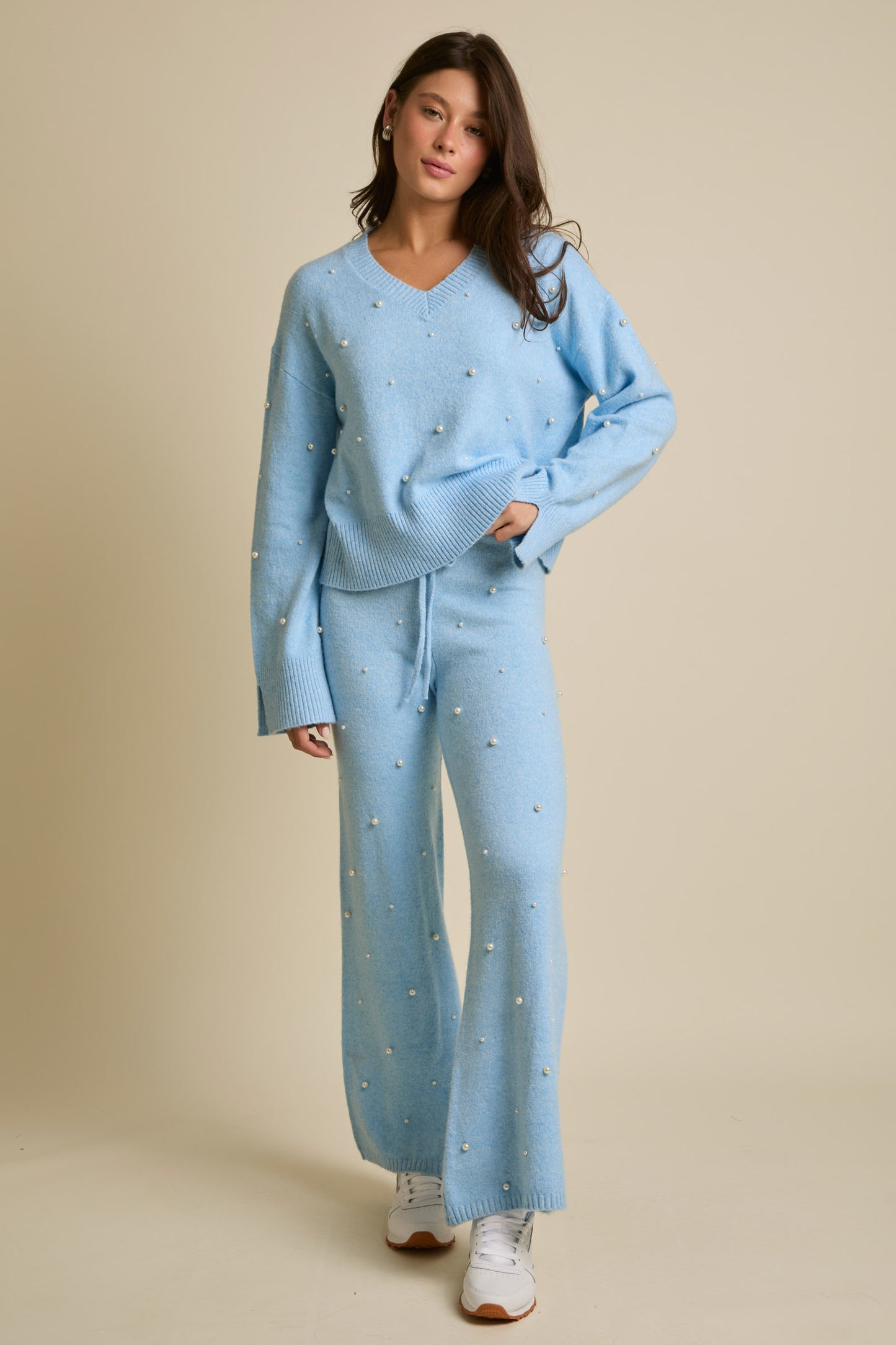 Collete Pearl Sweater Set- Blue