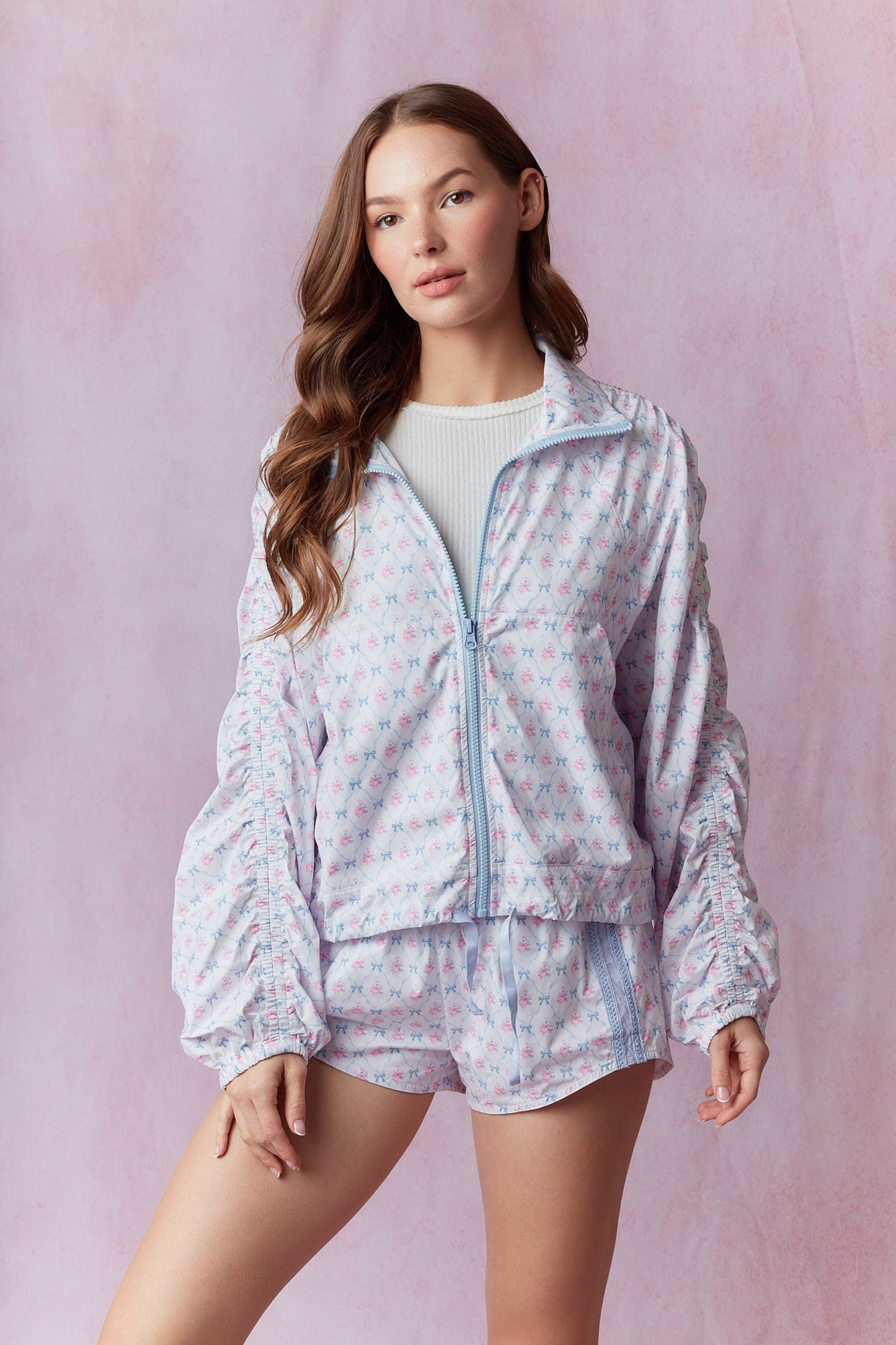 Bow and Floral Windbreaker Jacket