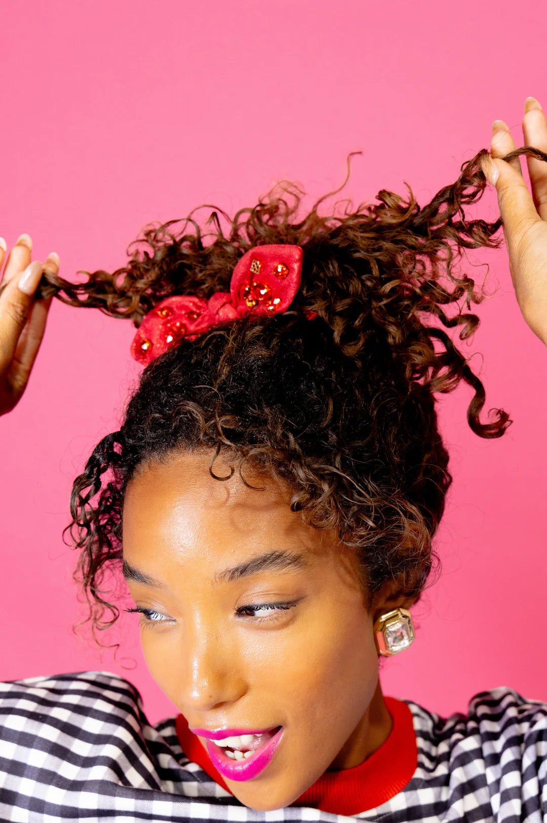 BC- Shimmer Bow Scrunchie Red