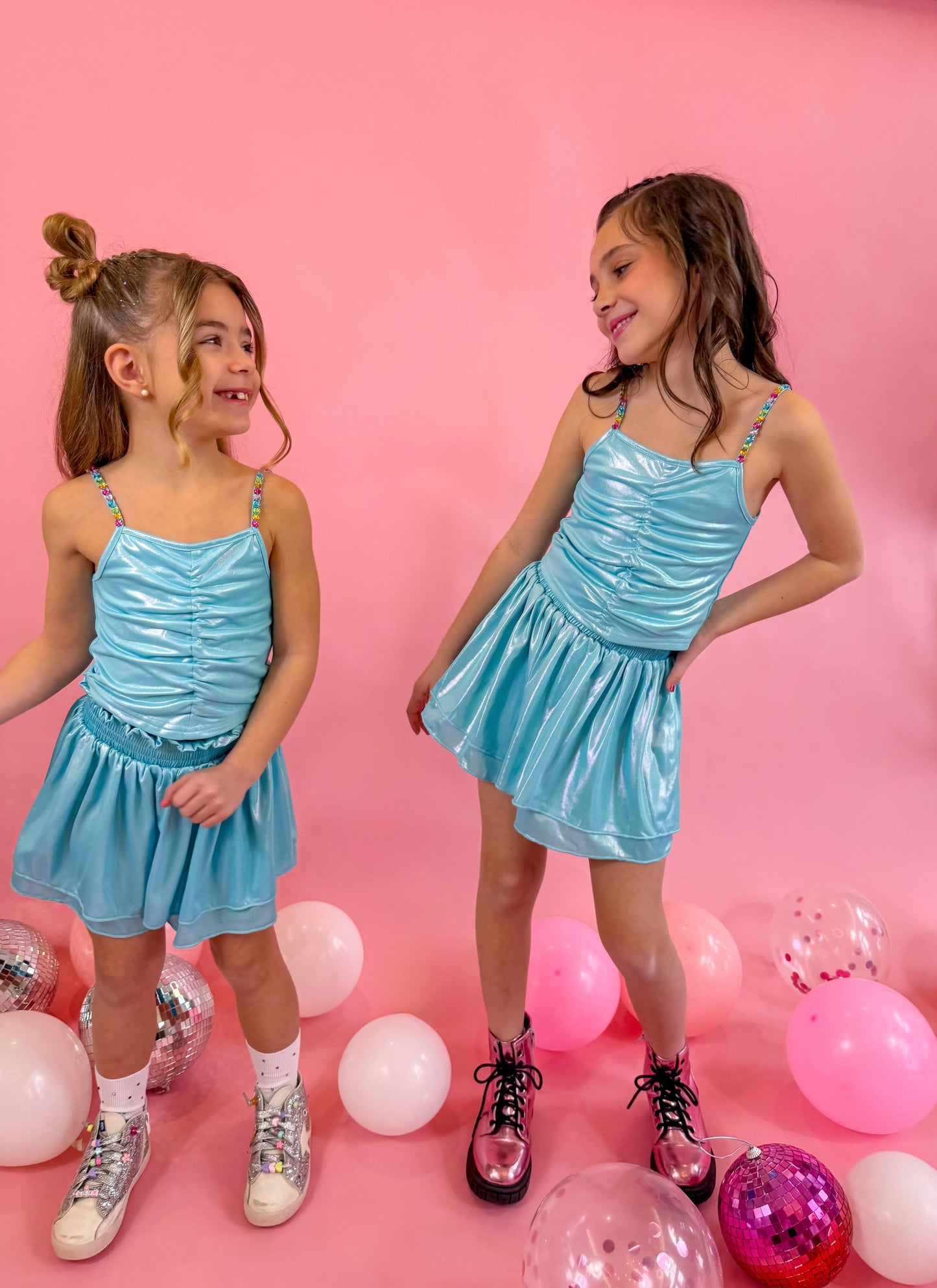Girls Blue Metallic Skort Set