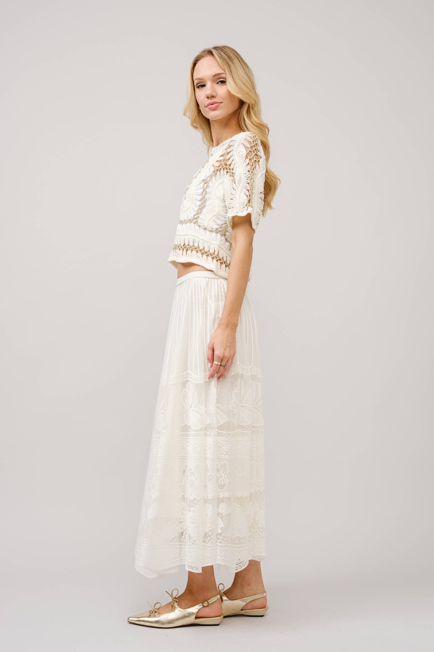 Bria Metallic Thread Knitted Crop Top: