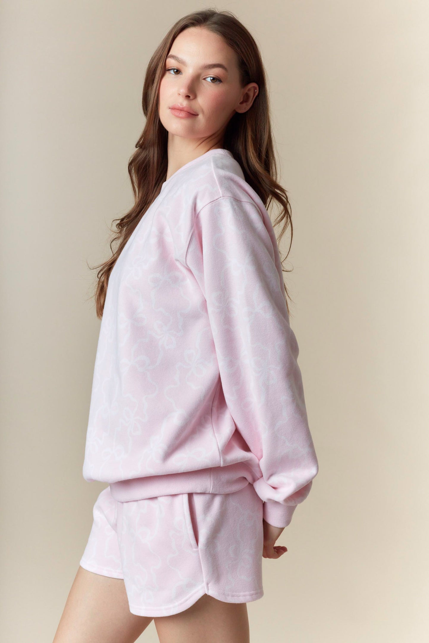 Cozy Bow Sweat Set- Pink