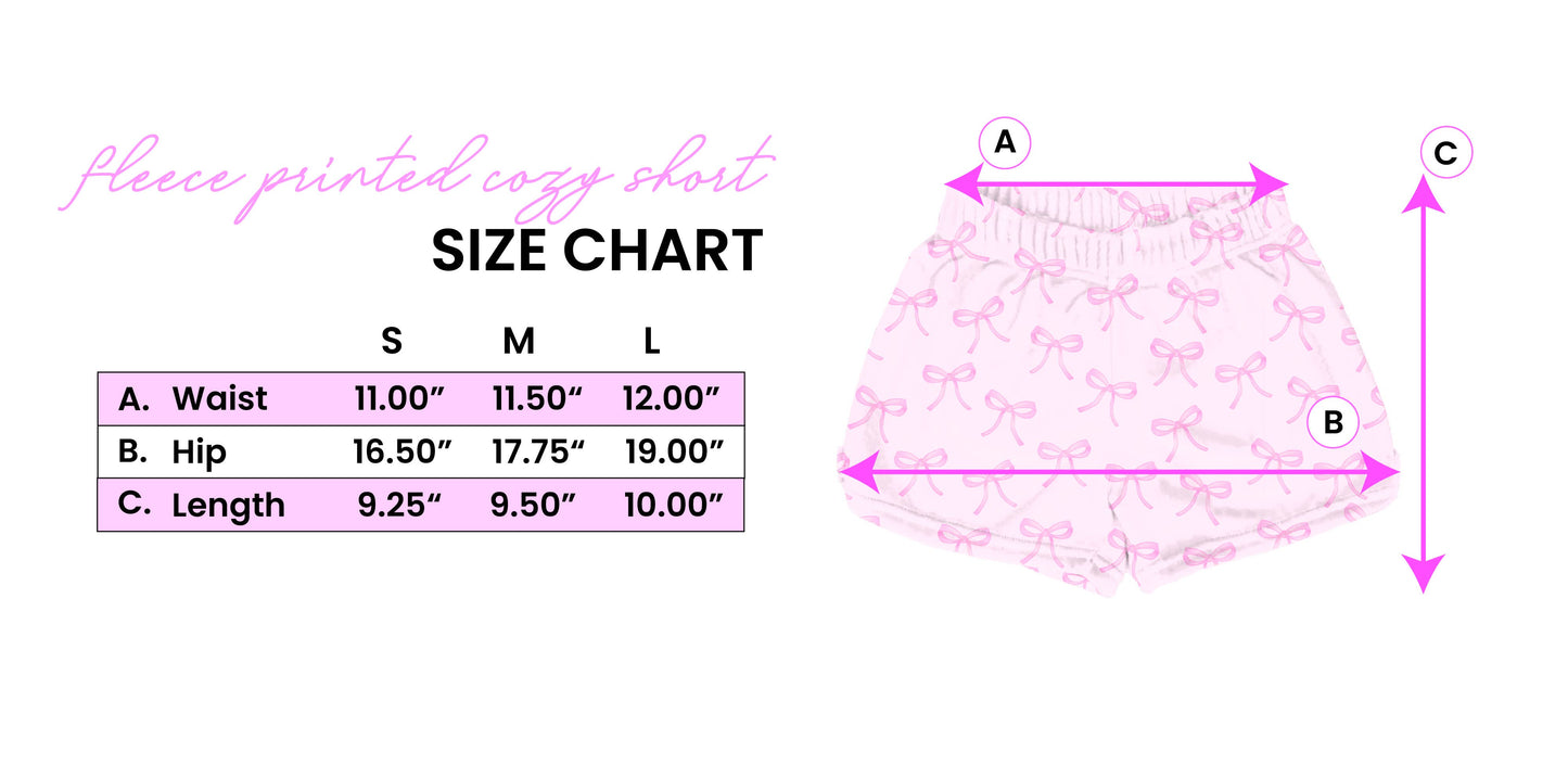 Girls Fleece Printed Cozy Shorts- Pink Bow Print