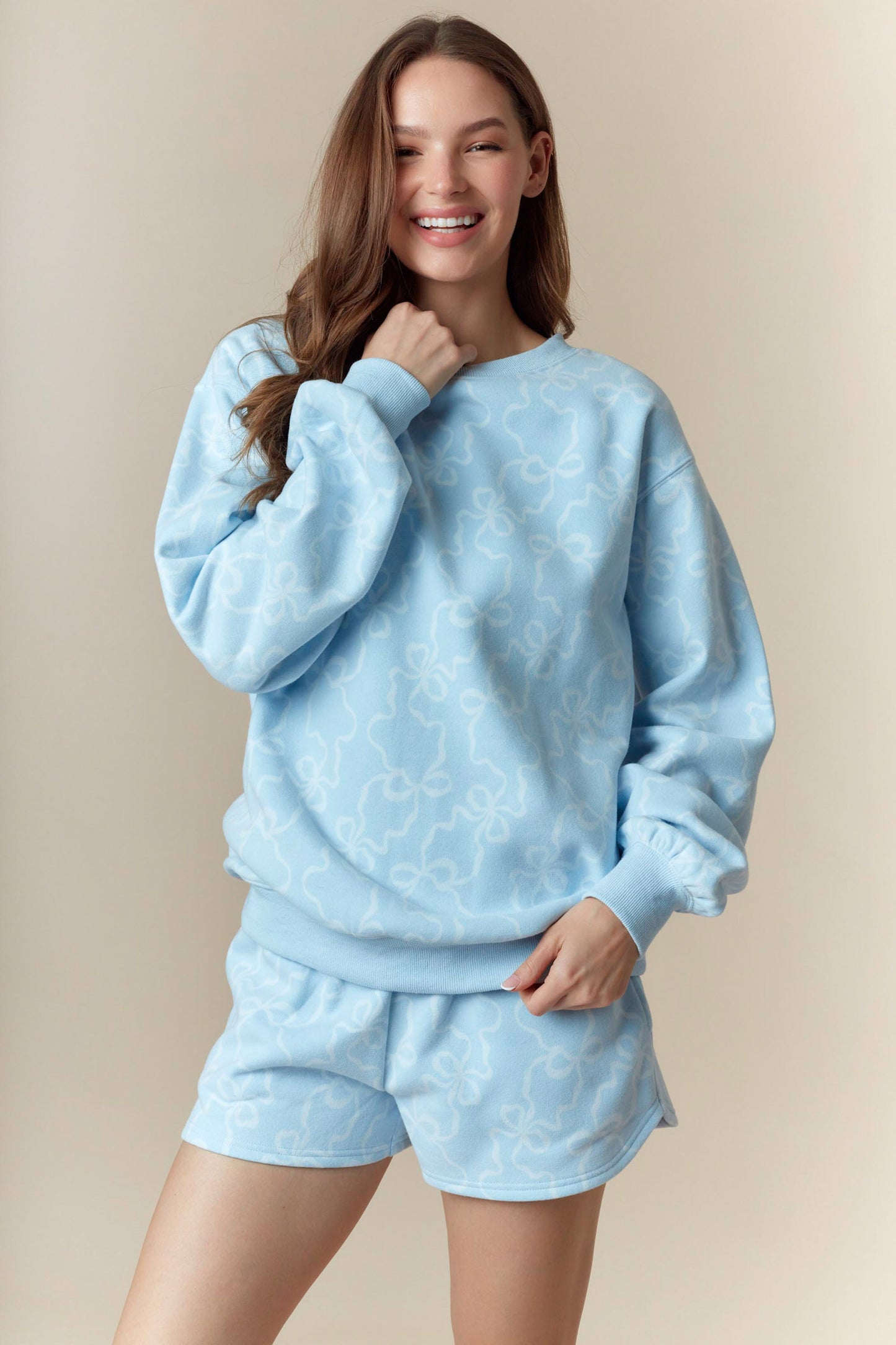 Cozy Bow Sweat Set- Blue