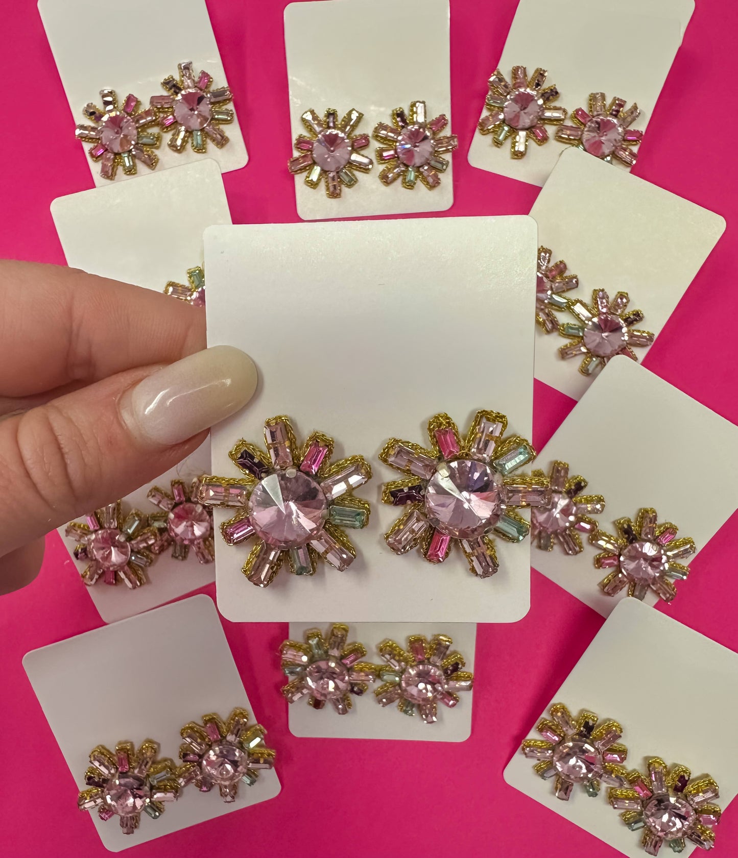 Rhinestone Burst Stud Earrings - Pink Multi
