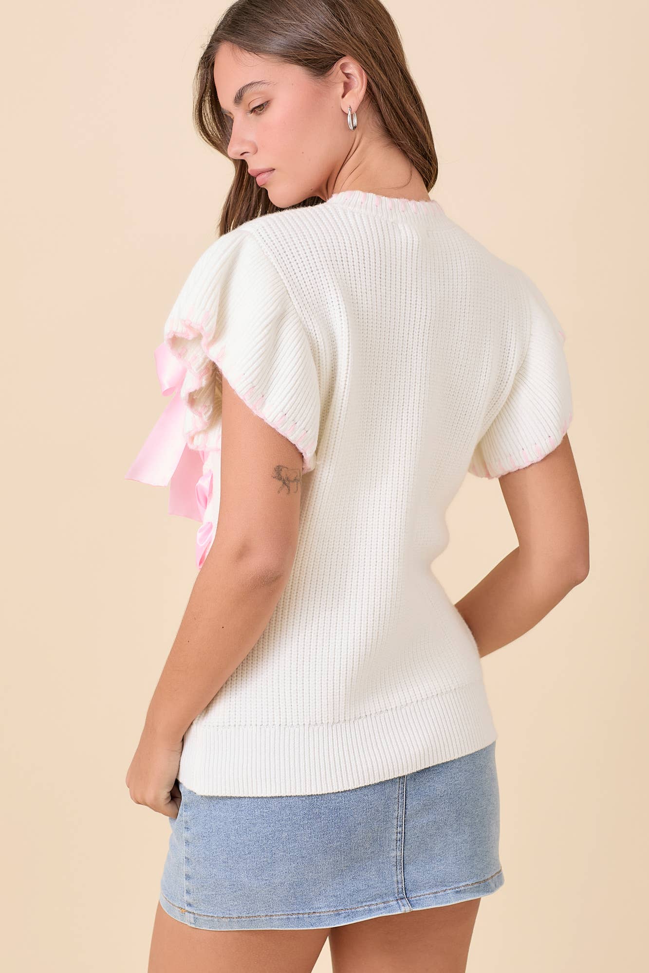 Mon Cherie Sweater Top- White/Pink