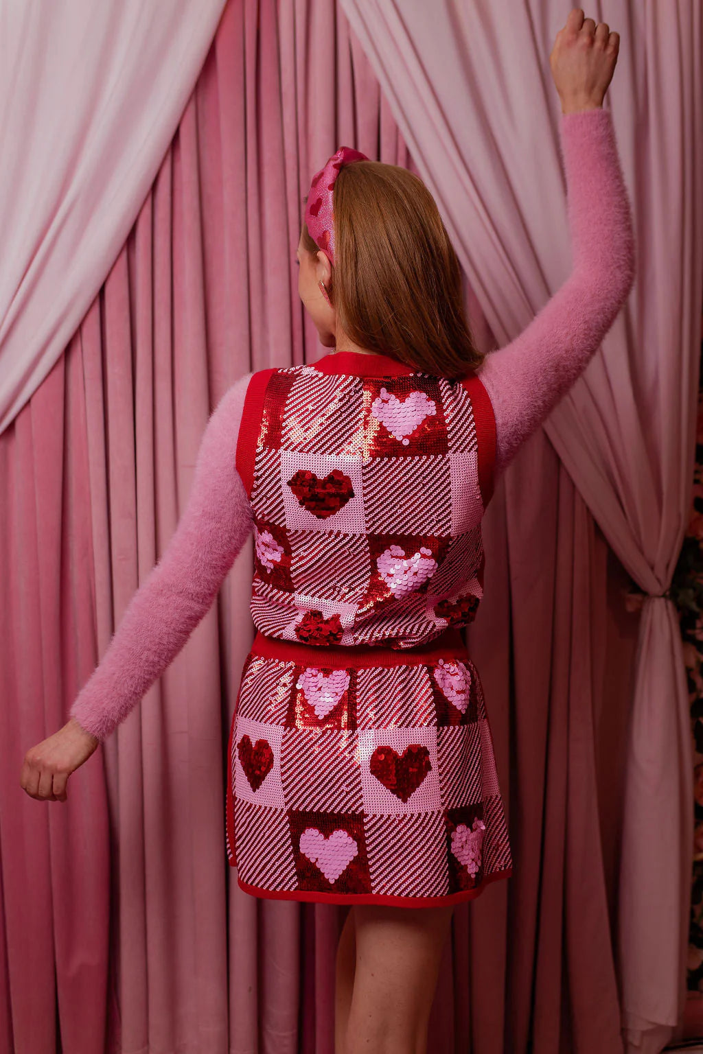 BC- Sequin Hearts Plaid Skirt