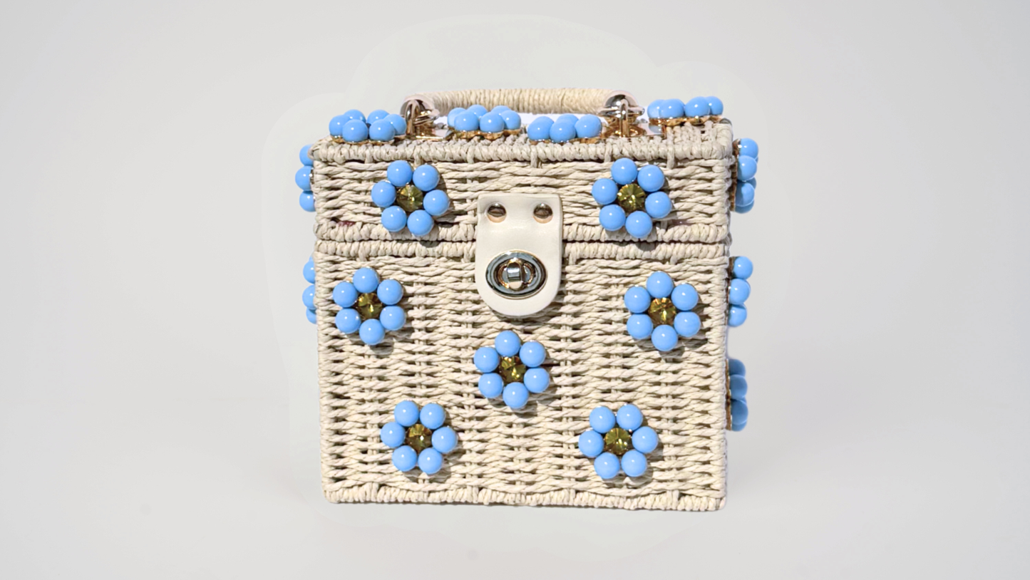 Wicker Bucket Daisy Flower Purse: Cream + Pearl Daisy / Large