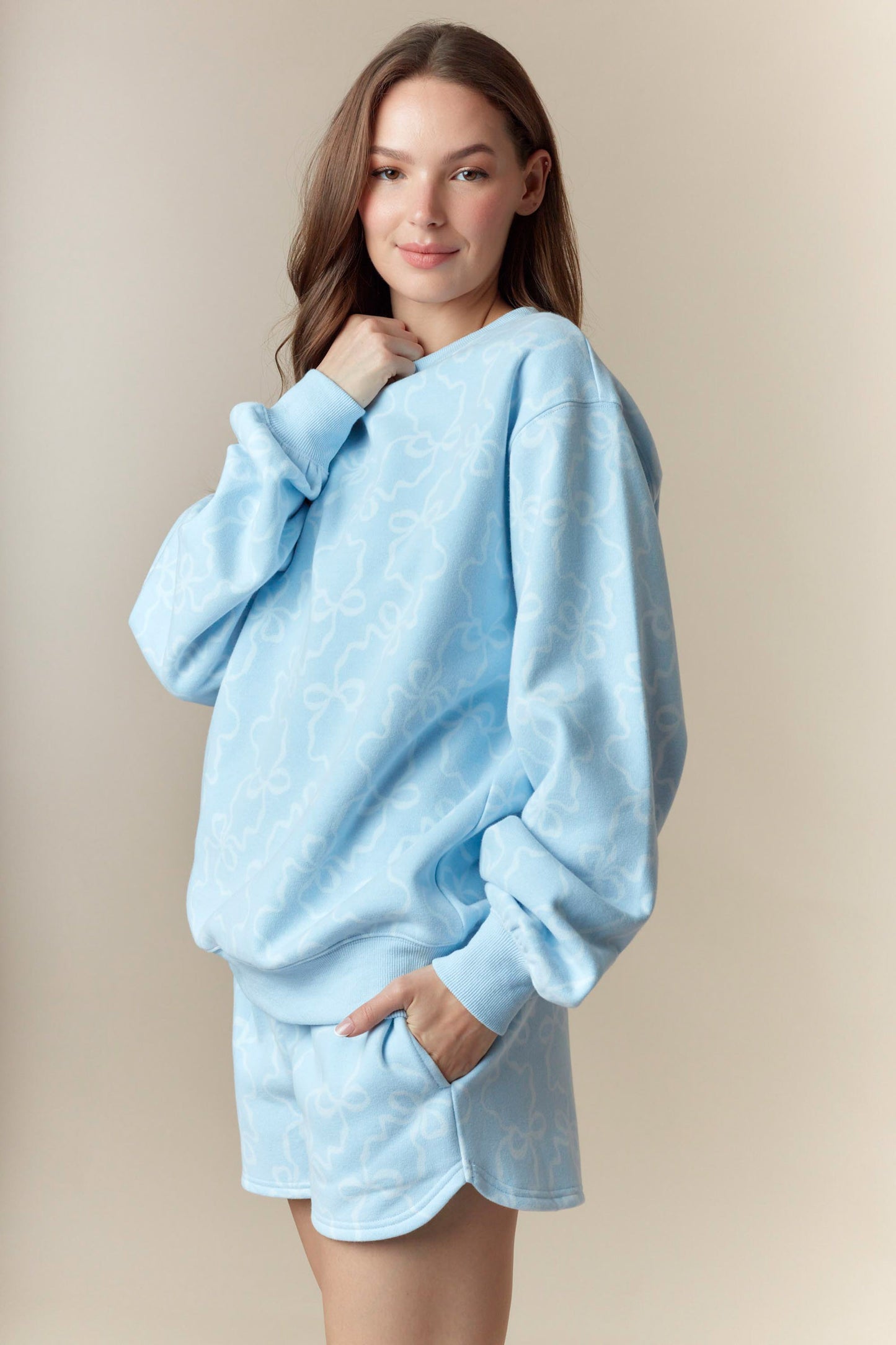 Cozy Bow Sweat Set- Blue