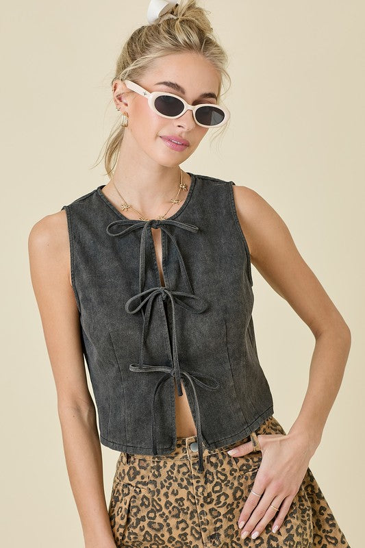 Lucy Denim Vest- Black