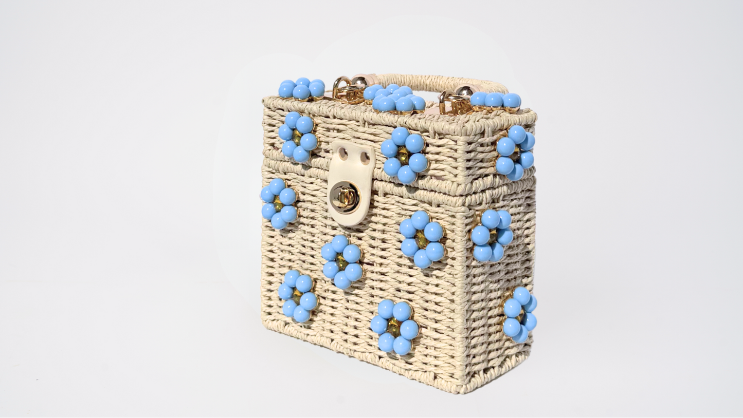 Wicker Bucket Daisy Flower Purse: Cream + Pearl Daisy / Large