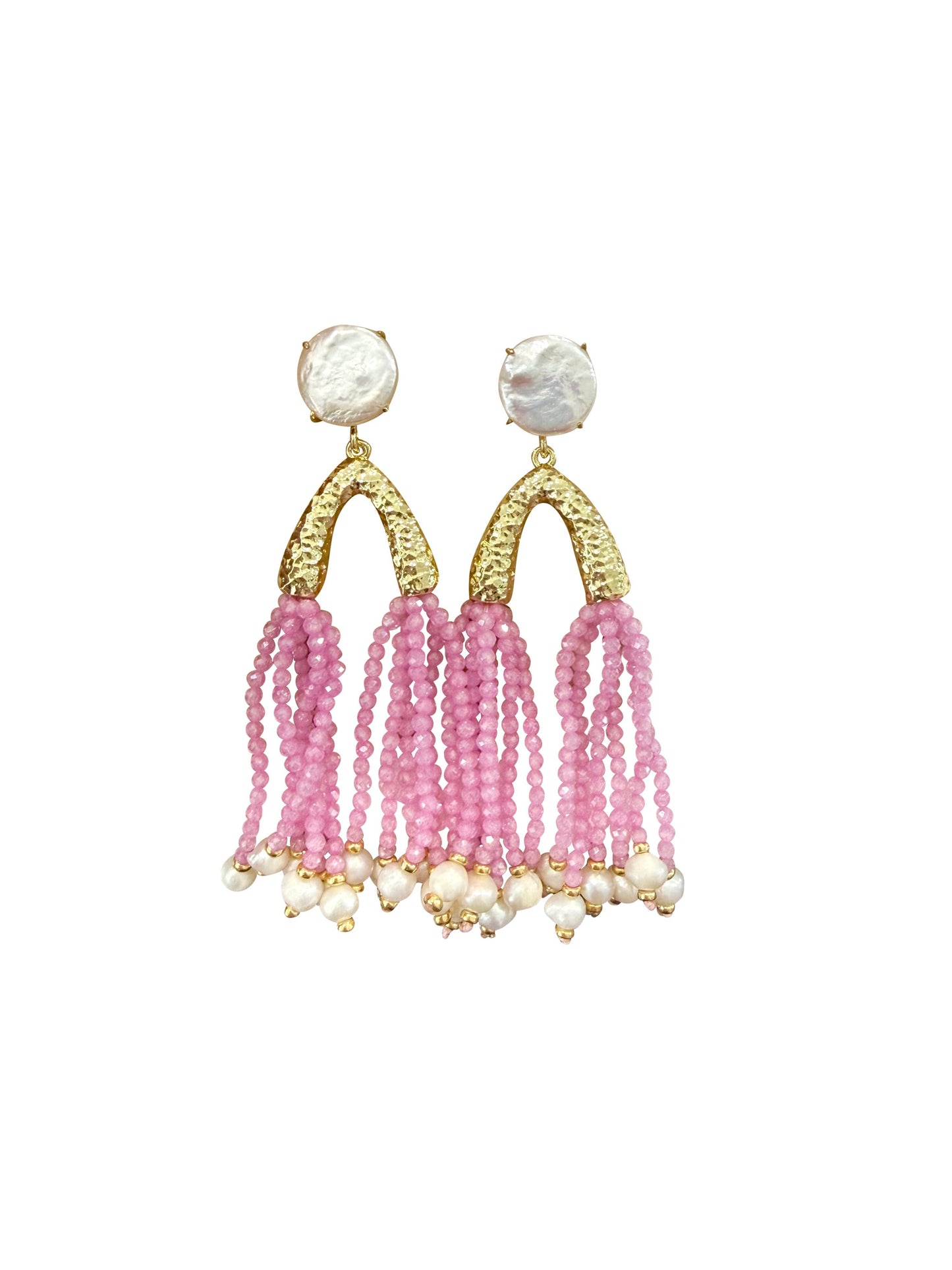 Paris Pearl Beaded Pink Tassel Earrings