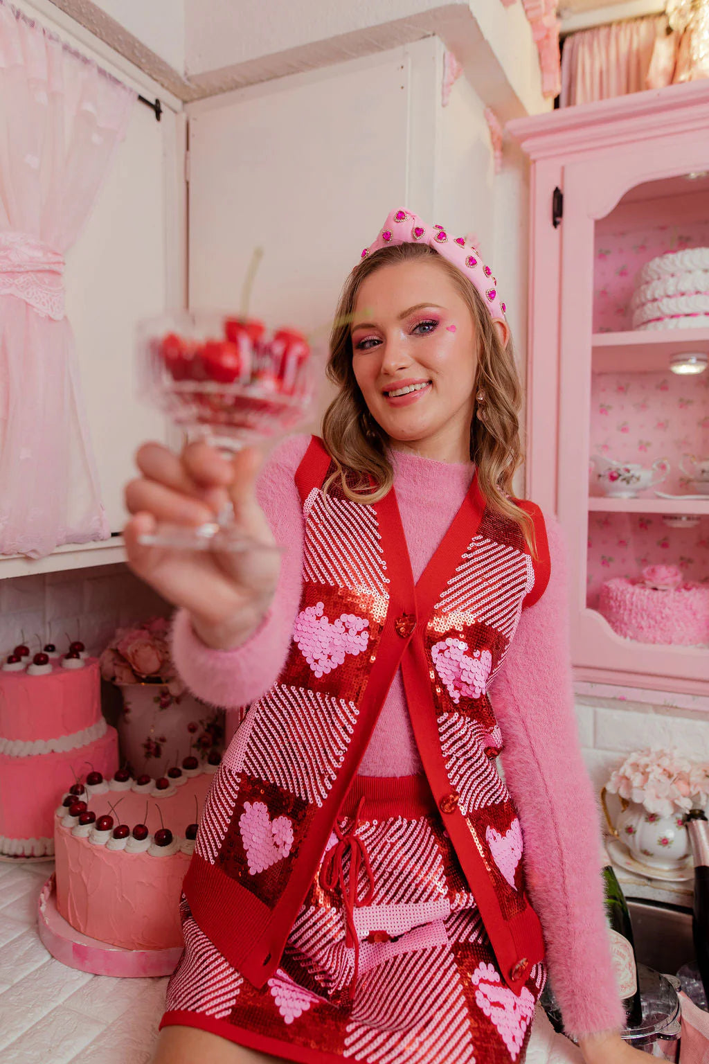 BC- Sequin Hearts Plaid Vest Sweater