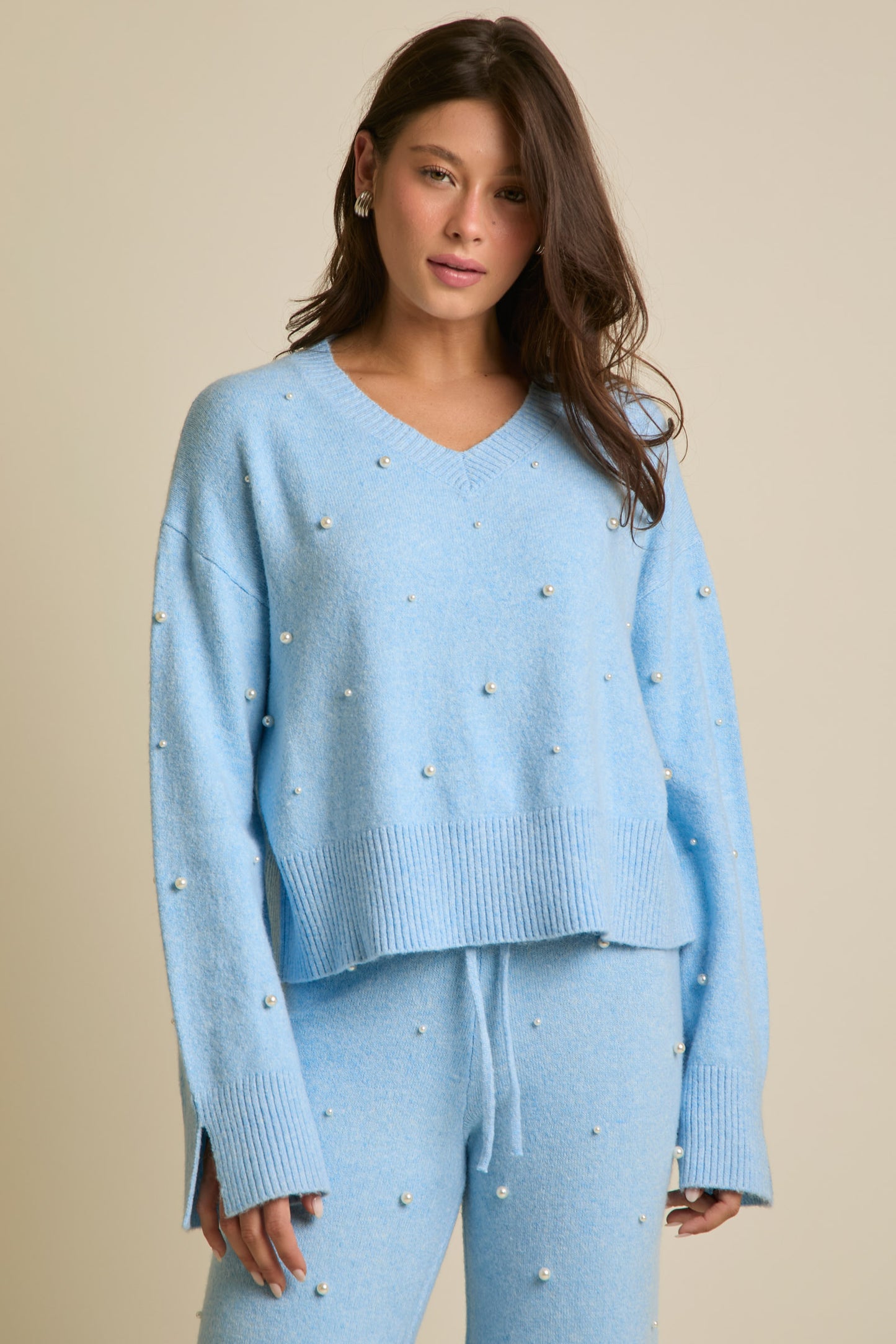 Collete Pearl Sweater Set- Blue