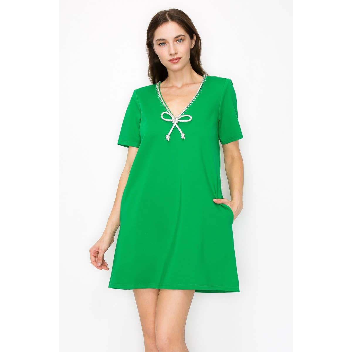 Olivia Bow Dress- Apple Green