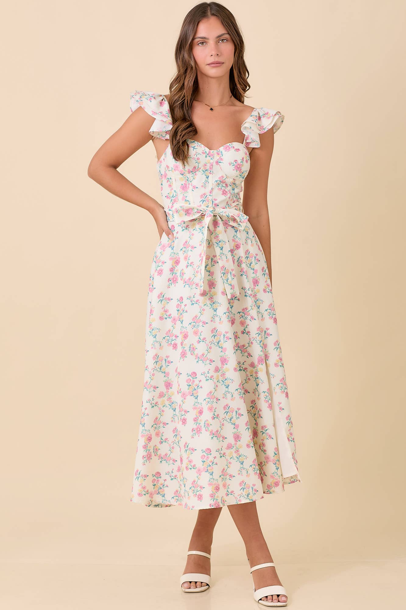 Sara Ruffle Sleeve Midi Dress